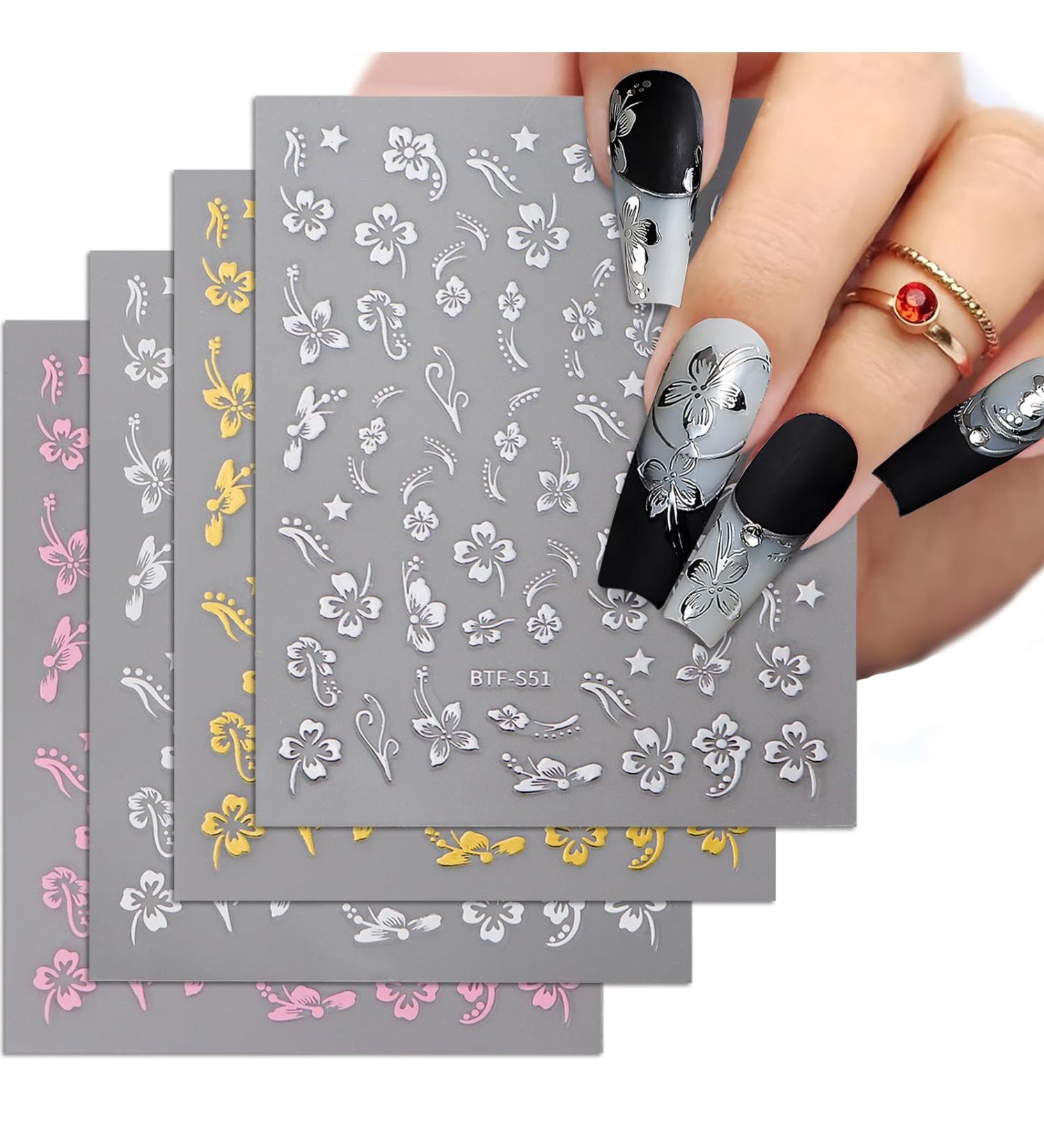 4 Sheets Flowers Nail Stickers Spring Summer 4 Colours Nail Art Decals Self-Adhesive Nail Art Sticker Manicure Tips DIY Nail Art Nail Decorations for Women Girls - Buy Online on GoSupps.com
