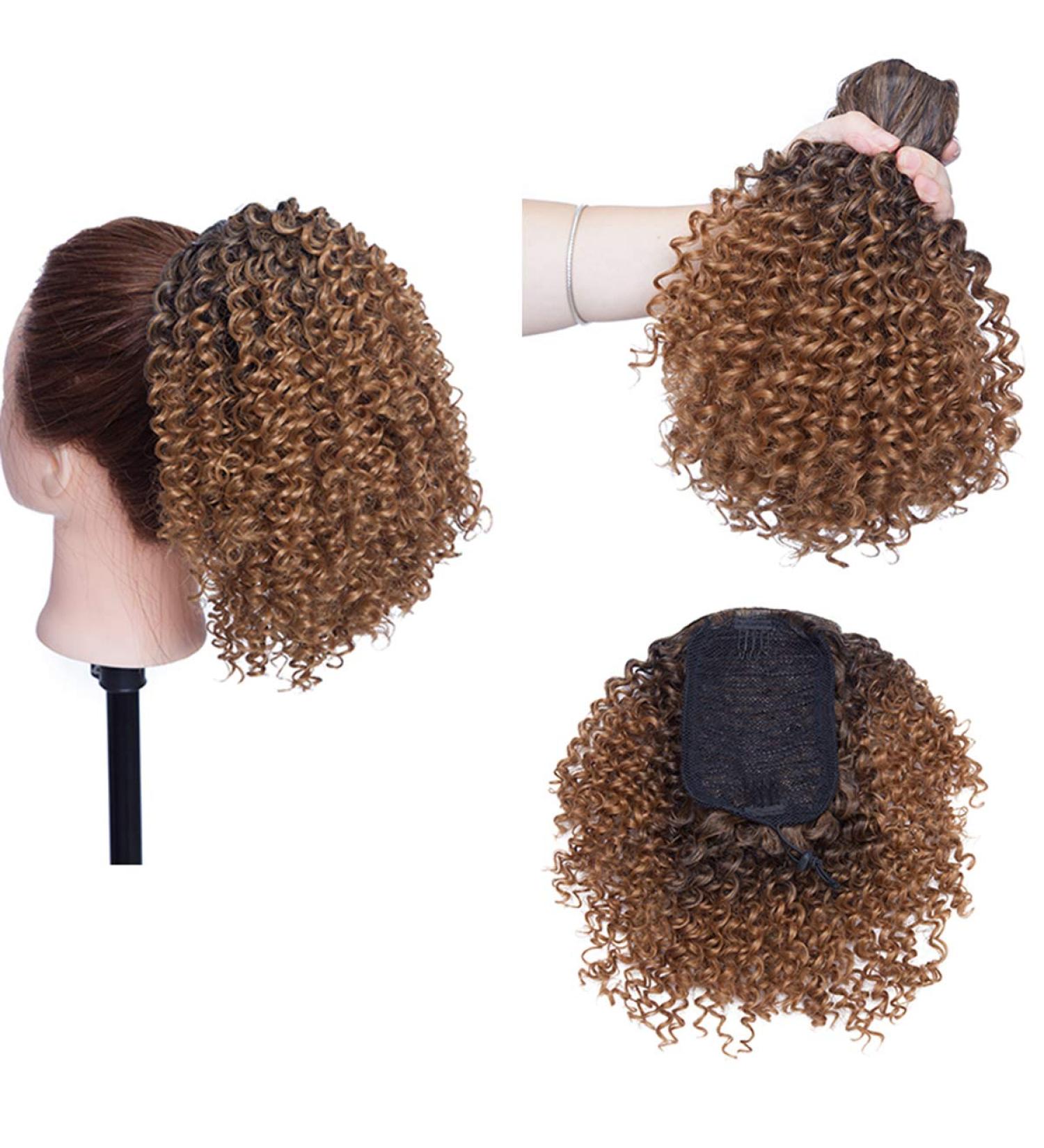 Short Afro Curly Ponytail Hair Extensions Piece for African American Black Women Ponytail Extension Afro Drawstring Curly Ponytail for Women Black mix Coffee Brown - Buy Online on GoSupps.com