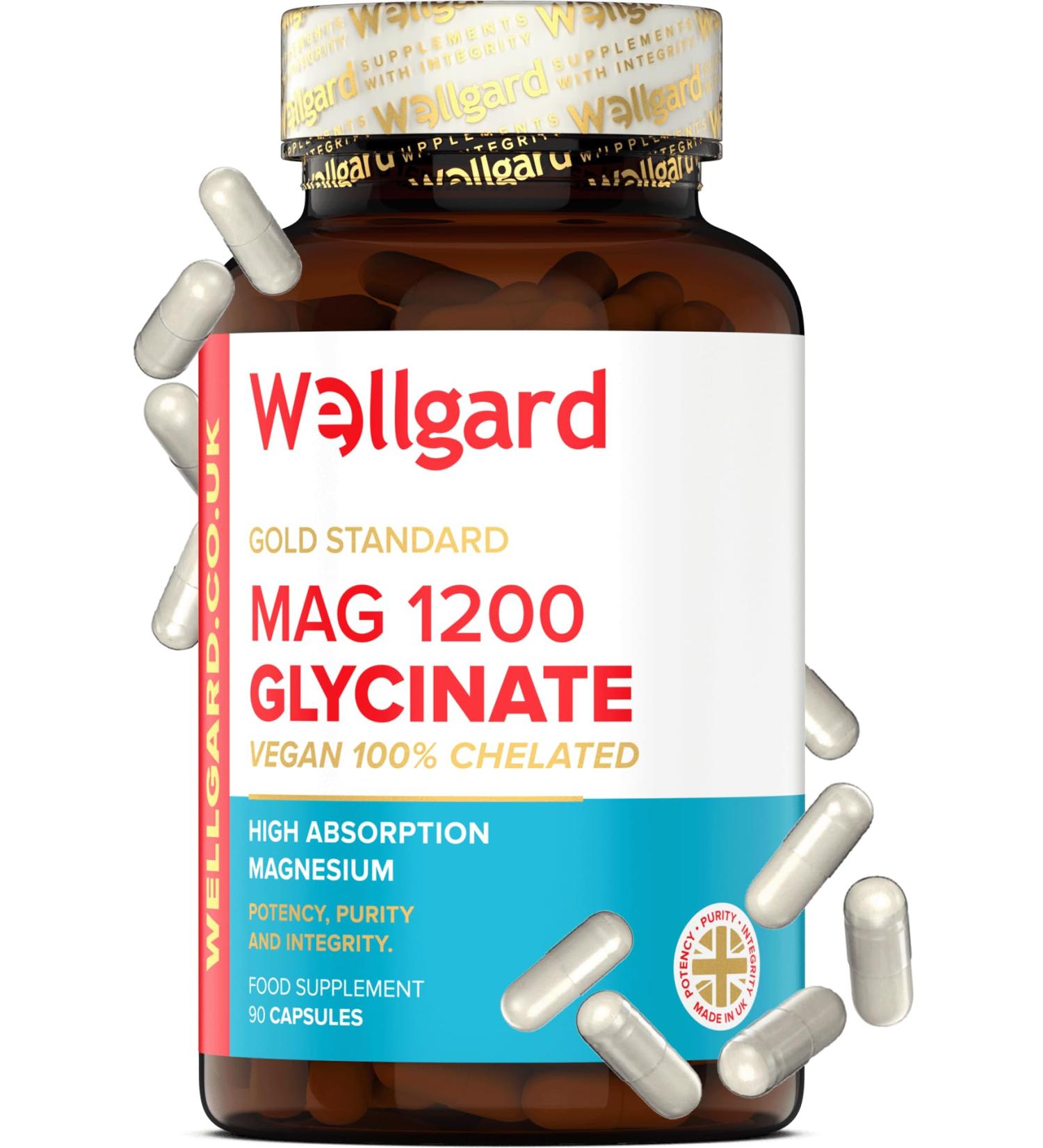 Wellgard Magnesium Glycinate 1200 - High Strength Bisglycinate Supplement (Made in UK) - Buy Online on GoSupps.com
