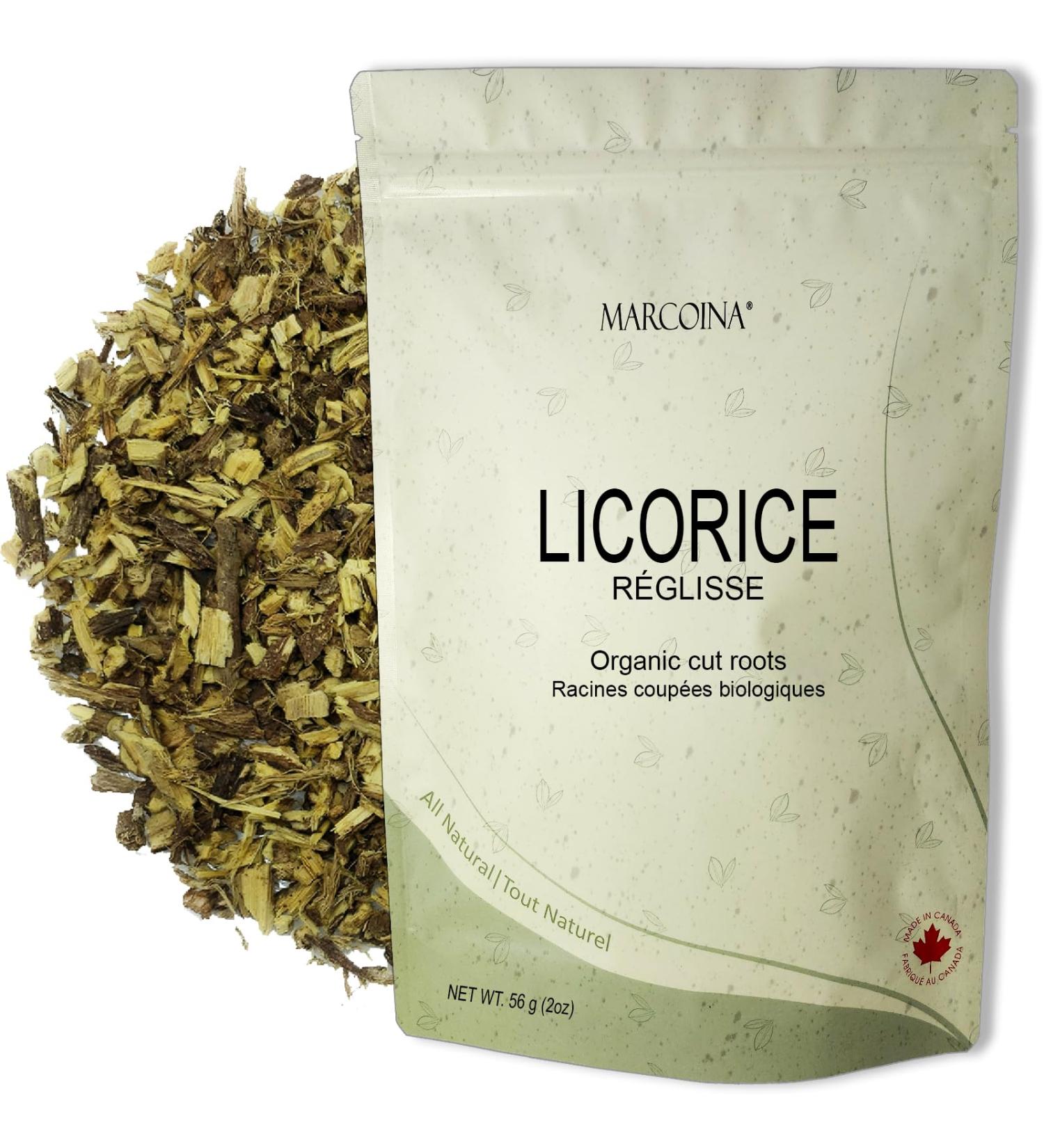Organic Licorice Roots Herbal Loose Tea by Marcoina - Cut Roots 56g in Resealable Bag Caffeine-Free Tea from Egypt - Known as Liquorice Licquorice Glycyrrhiza Glabra Gan Cao Yashtimadhu Mulethi - 2oz. LICORICE Root Cut ORGANIC 56-g. / 2-oz. - Buy Online on GoSupps.com