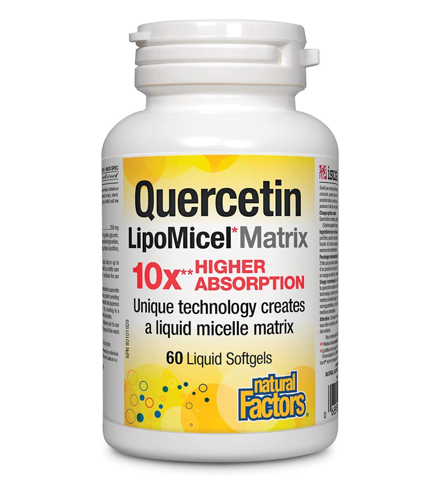Natural Factors Quercetin LipoMicel Matrix - 60 Liquid Softgels for Immune Support - Buy Online on GoSupps.com