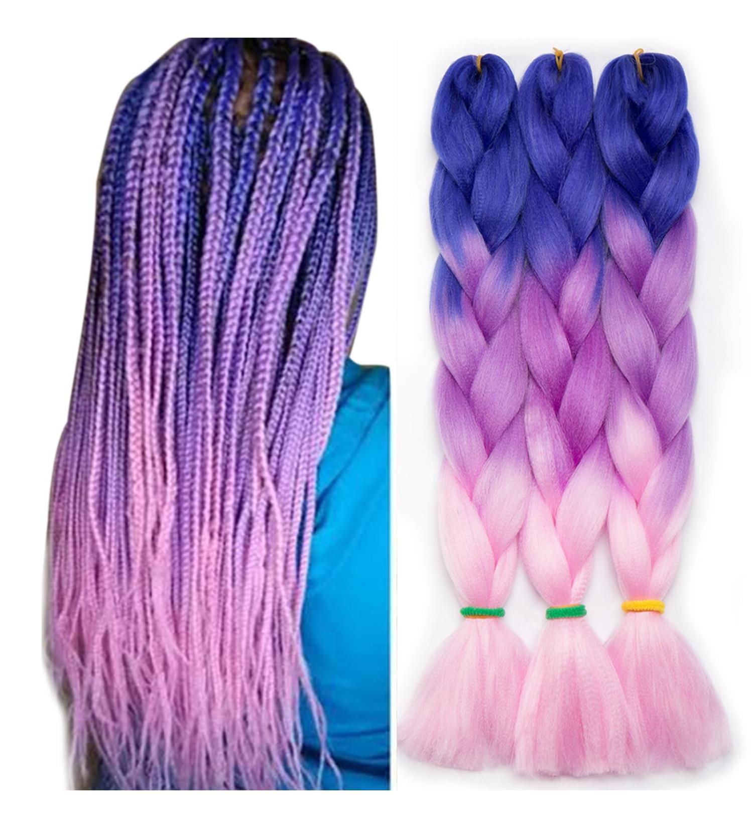 Shop Tess Braids Extensions - 60 cm Jumbo Kanekalon Ombre Hair Braids (3 Pack: Blue/Purple/Pink) for Stunning Box Braids International Shipping Available - Buy Online on GoSupps.com