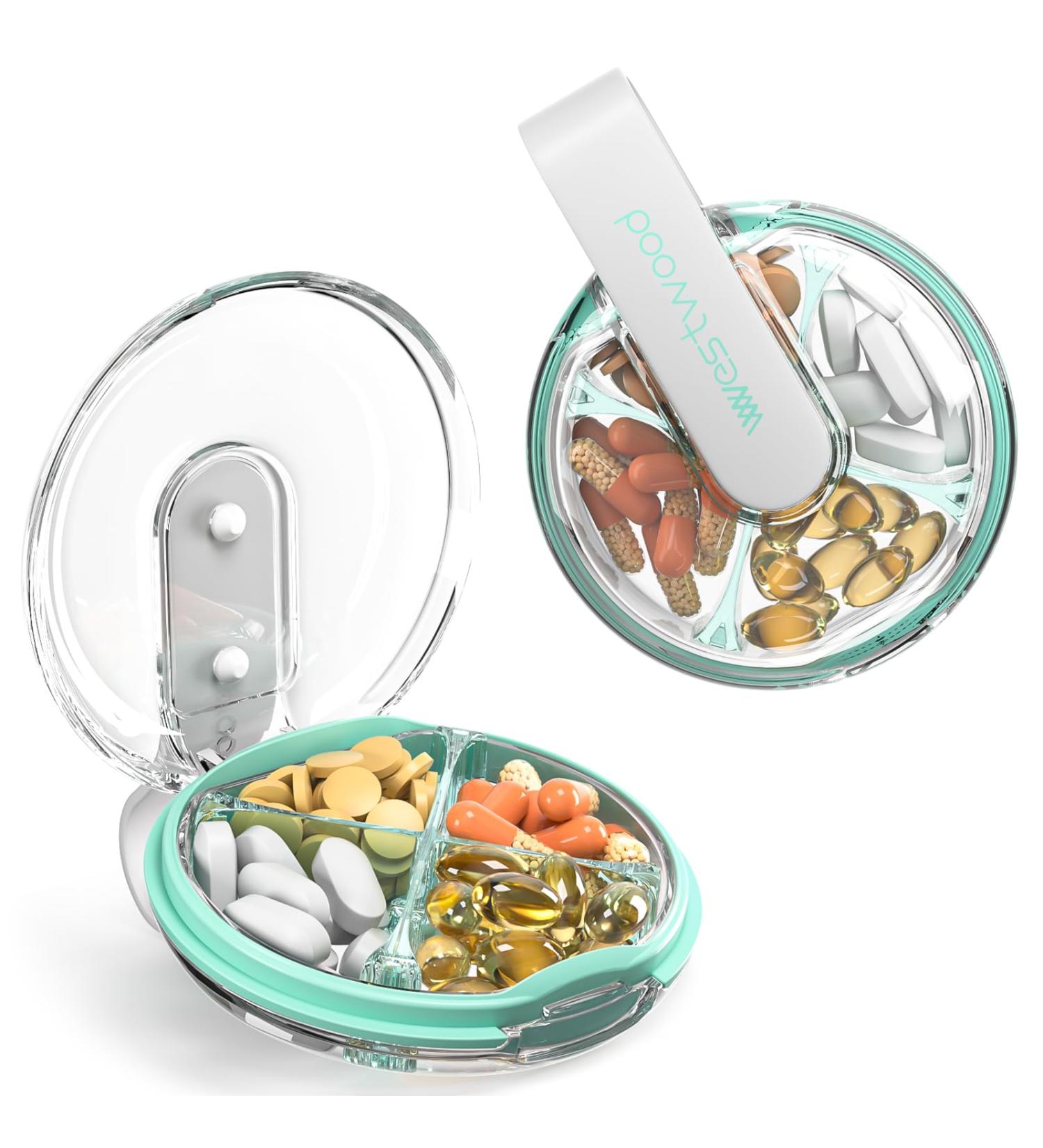 AV00Z 4 Compartment Travel Pill Organizer - Cute & Portable Pill Box for Vitamins & Medication - Moisture Proof Daily Case - Buy Online on GoSupps.com