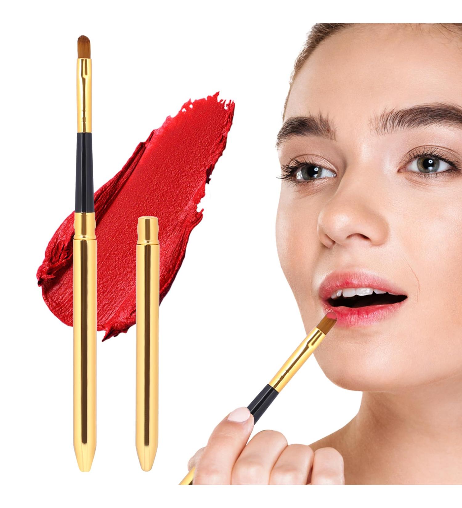 Portable Lip Brush 2 Pack Travel Lipstick Applicator Wands with Cap Reusable Lipstick Brush Lightweight Lip Mask Applicator Professional Lip Gloss Makeup Brush Women Girls Christmas Gifts (Gold) - Buy Online on GoSupps.com