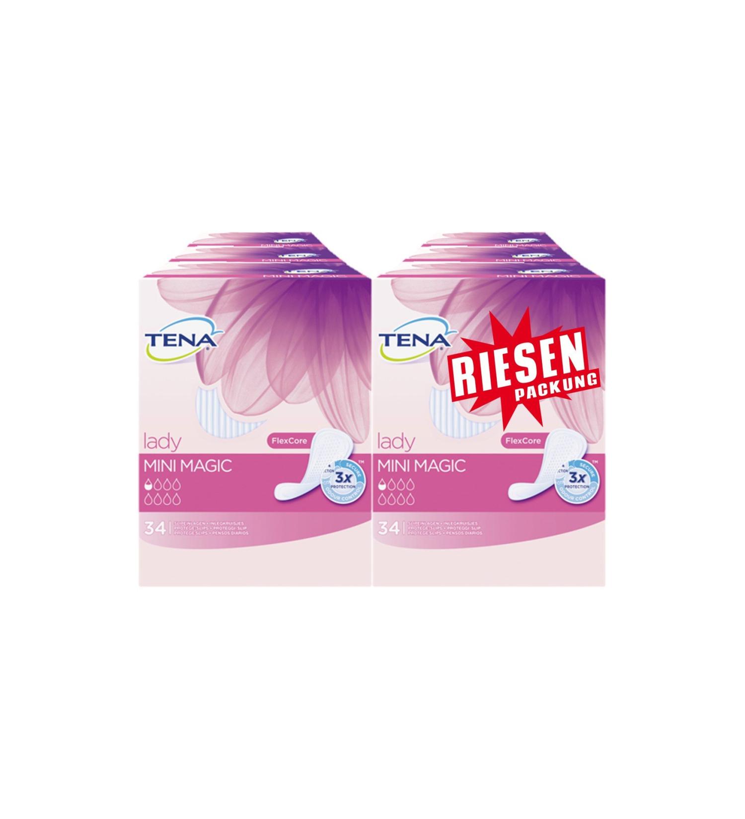 TENA LADY MINI MAGIC - Thin Insoles for Light Bladder Weakness | 6-Pack | Secure Discreet & Absorbent Hygiene Inserts - Buy Online on GoSupps.com