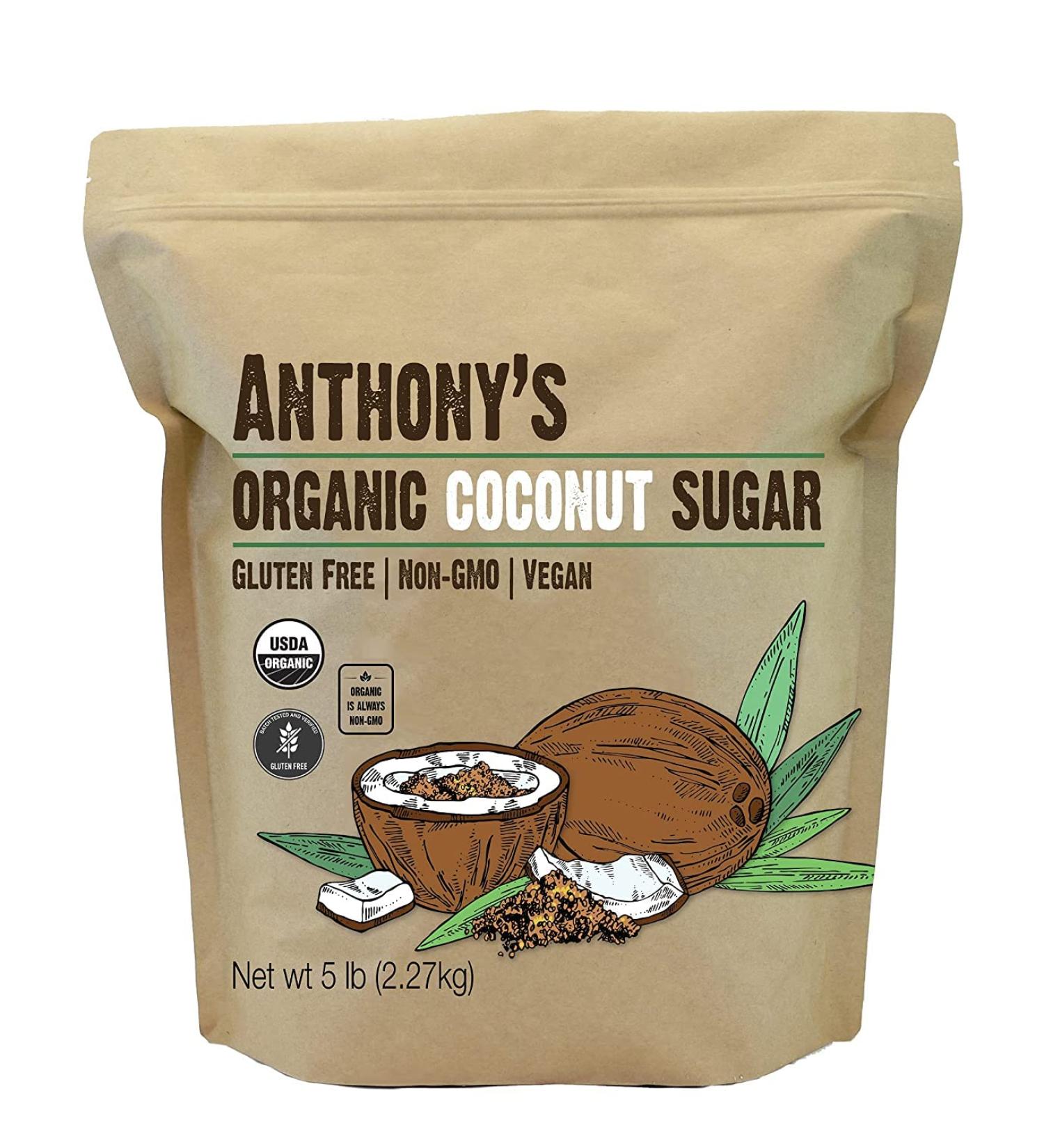Organic Coconut Sugar 5lbs - Non-GMO & Gluten-Free - 5 Pound Pack - Anthony's - Buy Online on GoSupps.com