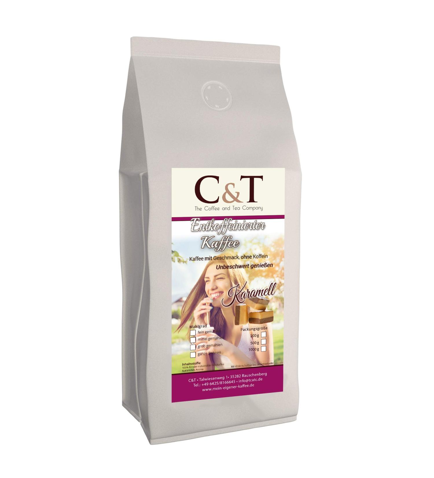 C&T Delicious coffee caffeine-free - Decaffeinated coffee with natural flavors: whole caramel 500g