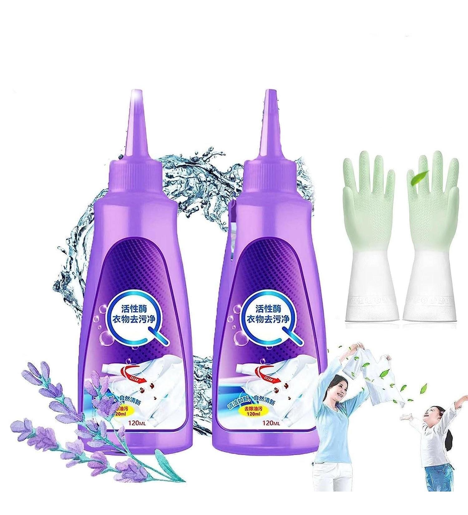 2Pcs Active Enzyme Laundry Stain Remover with Glove Active Enzyme Clothing Stain Remover Clothes Stain Remover Enzyme Stain - Buy Online on GoSupps.com