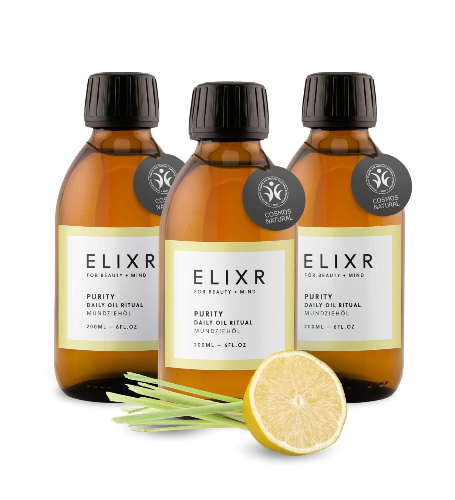 Elixr Purity Mouthpiece - Ayurvedic Mouthwash with Lemon & Lemongrass Oil | 3x200ml Certified Natural Cosmetics from Germany - Buy Online on GoSupps.com
