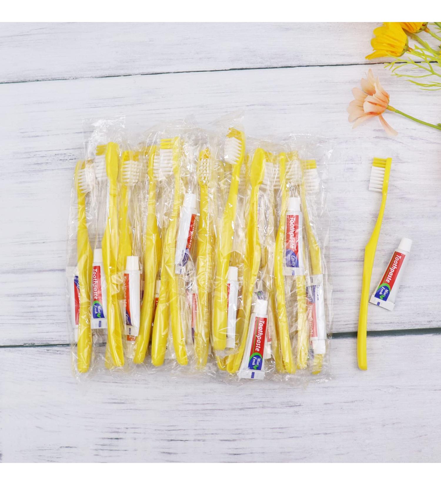 Buy Tedule Disposable Toothbrushes with Toothpaste - 150 Individually Packaged Yellow Brushes for Hotels Families and Nursing Homes - Buy Online on GoSupps.com