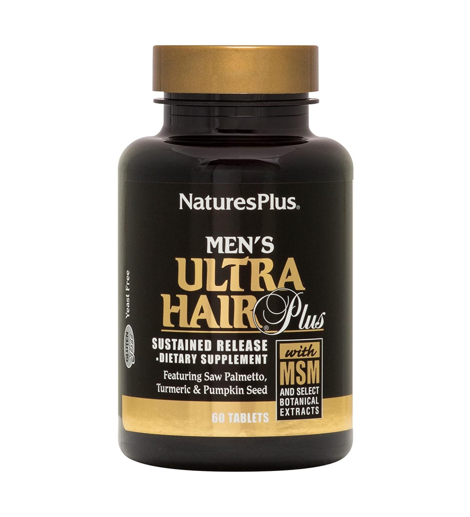 NaturesPlus Men's Ultra Hair Plus - 60 Tablets | All-Natural Hair Growth Supplement for Men | Promotes Fuller, Healthier Hair | Gluten-Free - Buy Online on GoSupps.com