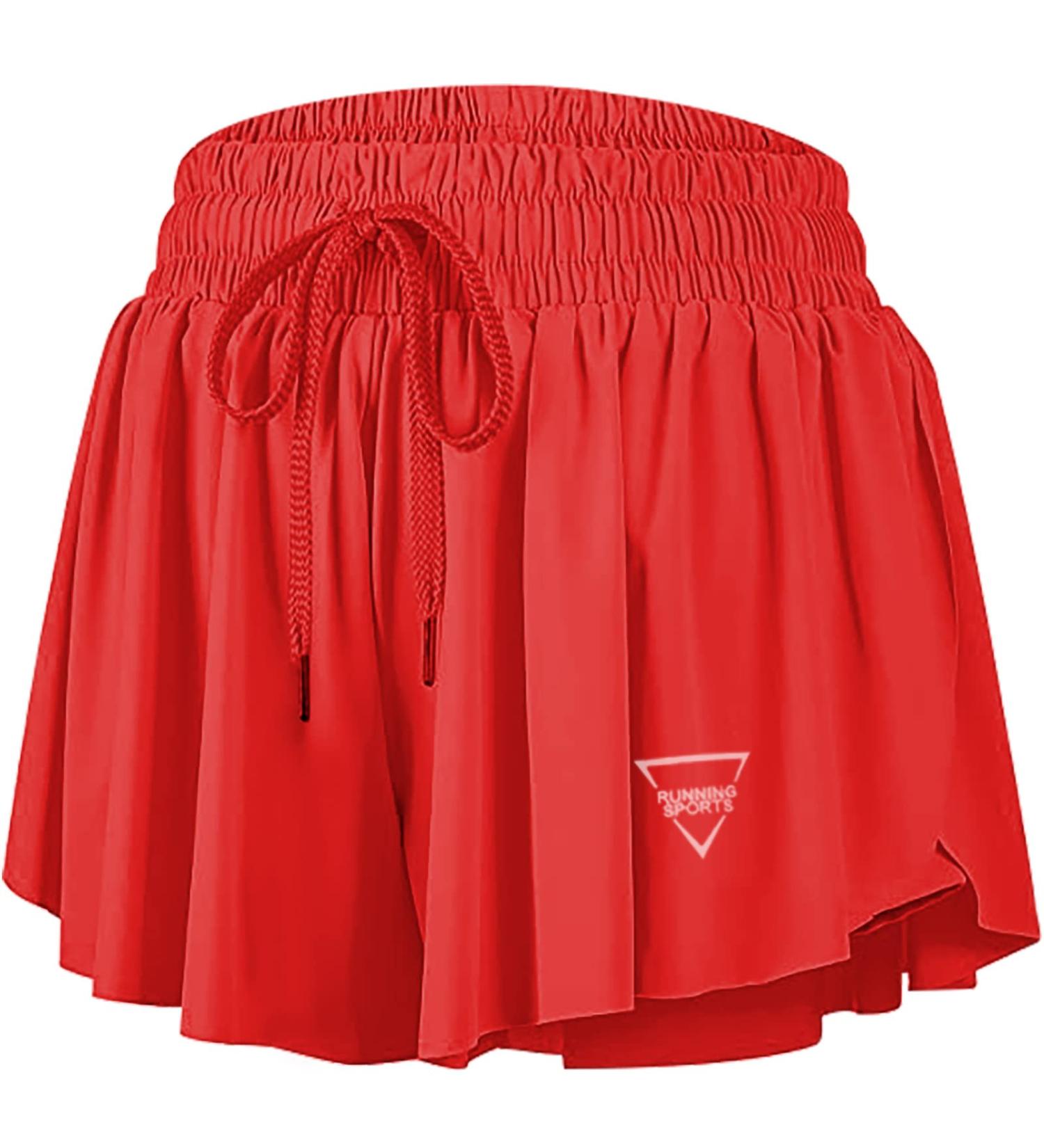 Flowy 2-in-1 Butterfly Athletic Shorts for Women | Red | Large with Pockets - Buy Online on GoSupps.com