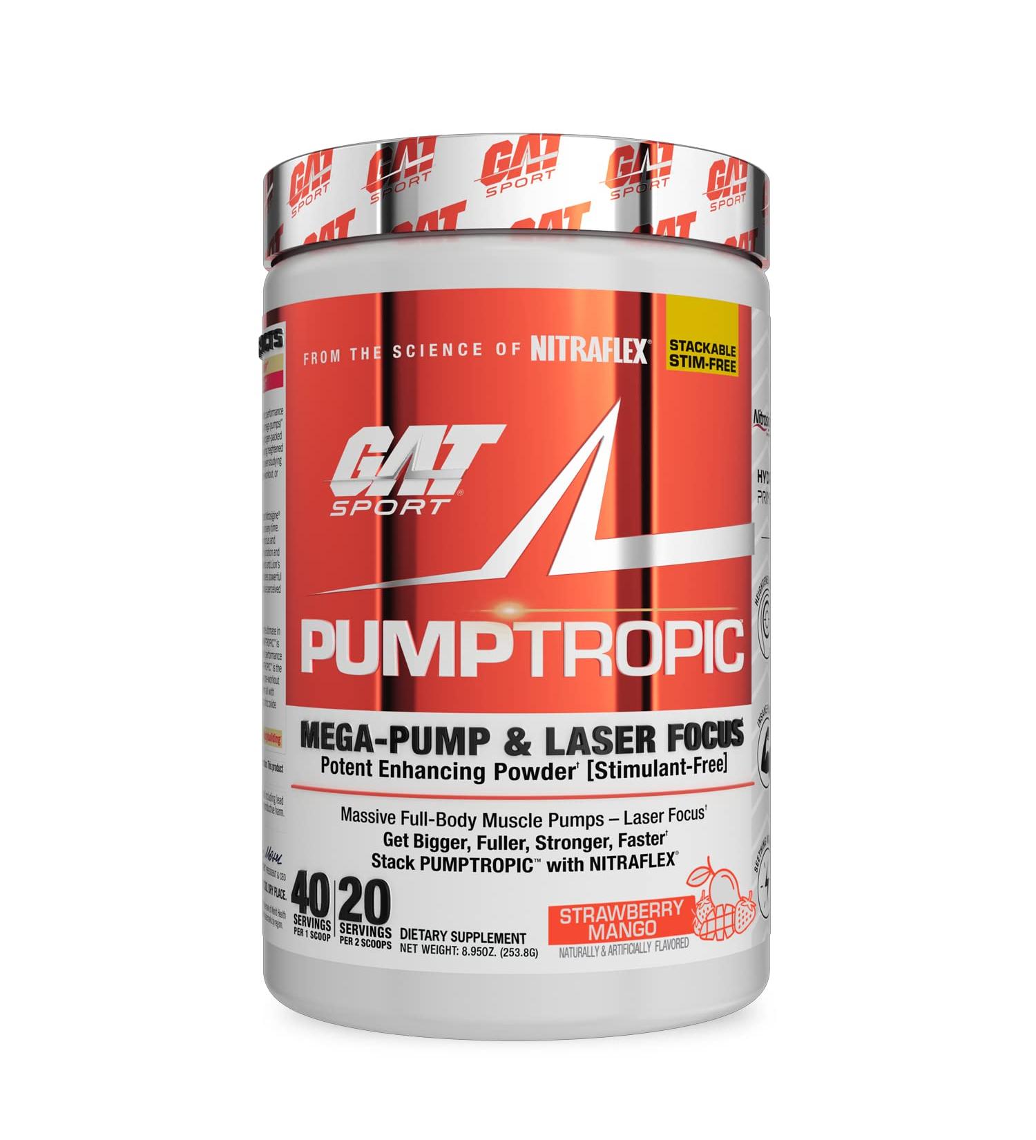 GAT Sport Pumptropic Mega-Pump & Laser Focus Powder | Stimulant-Free Strawberry Mango | 40 Servings | International Shipping - Buy Online on GoSupps.com