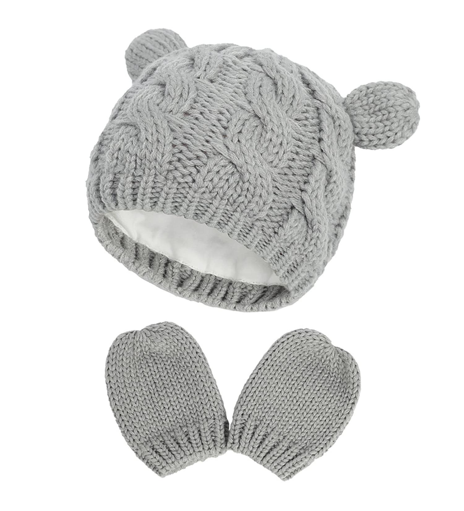 XYIYI Newborn Baby Winter Beanie Hat Mitten Set - Unisex Infant Toddler Knitted Gloves & Hat Set, Grey, 0-3 Months - Buy Online on GoSupps.com