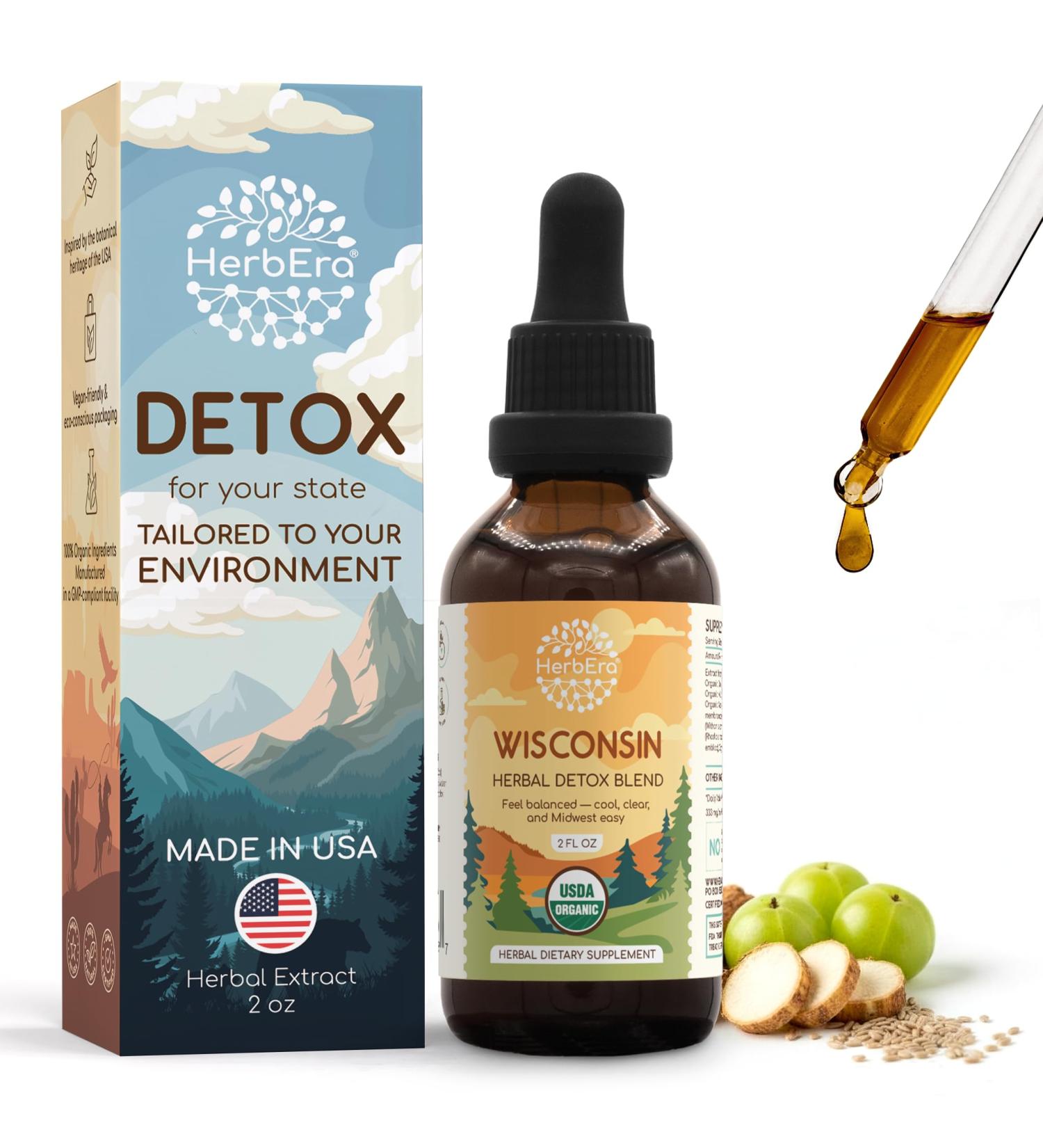 HerbEra Wisconsin Herbal Detox Blend - USDA Organic Extract Made in USA | Immune & Liver Support Liquid Drops | Amla Ashwagandha Astragalus Dandelion Root Milk Thistle | 2 fl oz - Buy Online on GoSupps.com