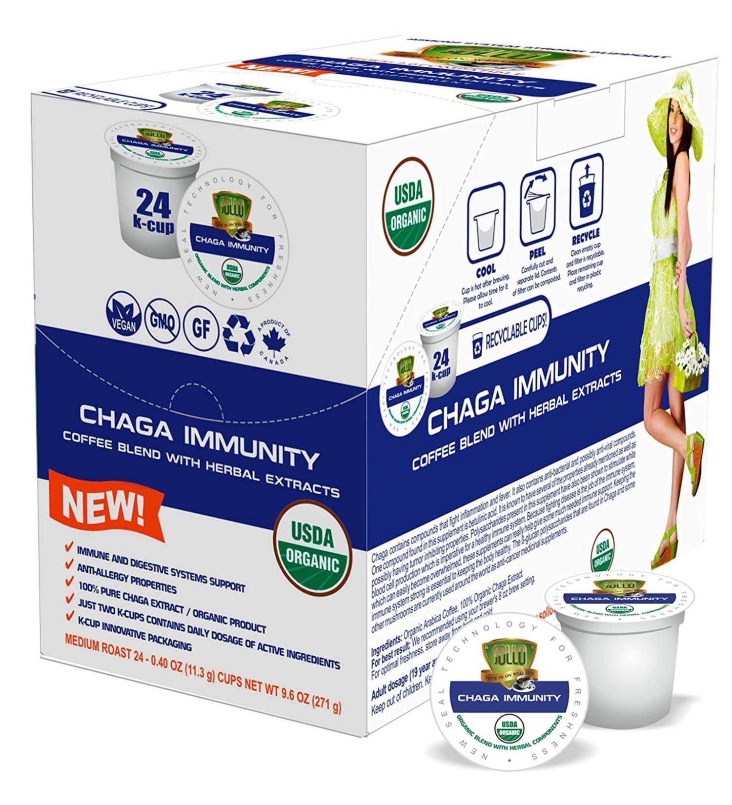 SOLLO Chaga Mushroom Coffee Pods Infused Compatible With 2.0 K-Cup Keurig Brewers No After Taste Organic by USDA 24 Count - Buy Online on GoSupps.com