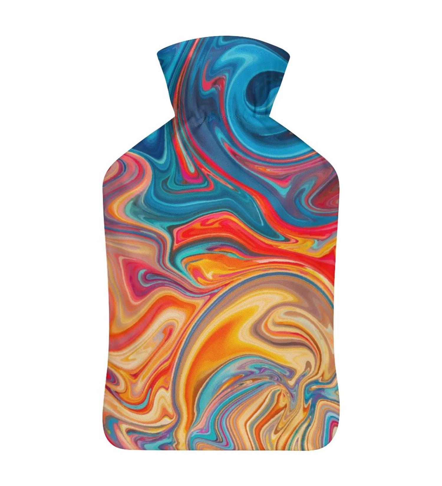 Color Marble Hot Water Bottle with Plush Cover | Hand Warmer for Adults & Children | 26.5x15.3cm | International Shipping Available - Buy Online on GoSupps.com