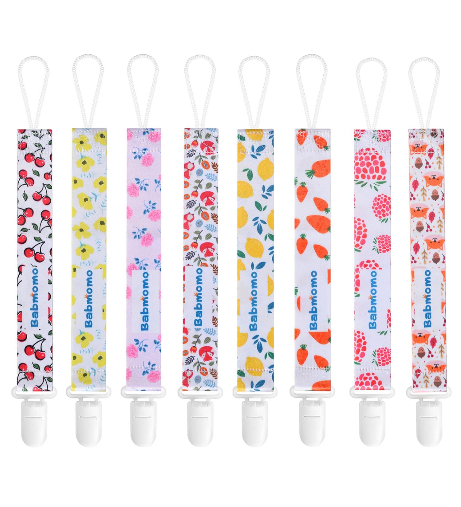 Babmomo 8 Pack Pacifier Clip Holder for Boys and Girls - Stylish Binkie Strap for Most Pacifier Styles, Teether Toys & Baby Gift - Flower Fruit Design - Buy Online on GoSupps.com