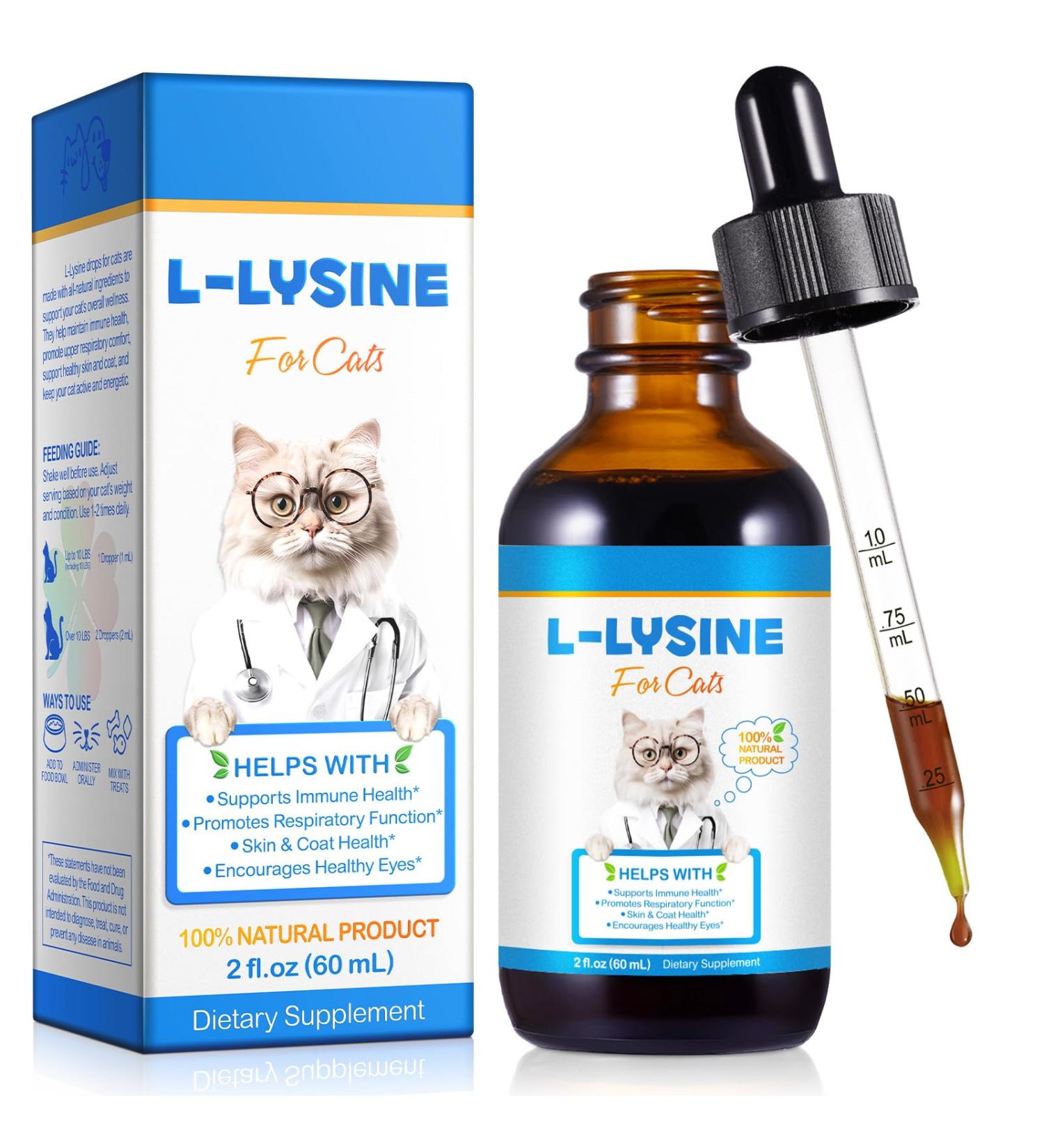 Lysine for Cats Natural L-Lysine Supplement Supports Immune Health, Respiratory Function, Skin Care and Bright Eyes Cat Antibiotic Drops for All Ages and Breeds Chicken Flavour, 2 Fl Oz / 60ml - Buy Online on GoSupps.com