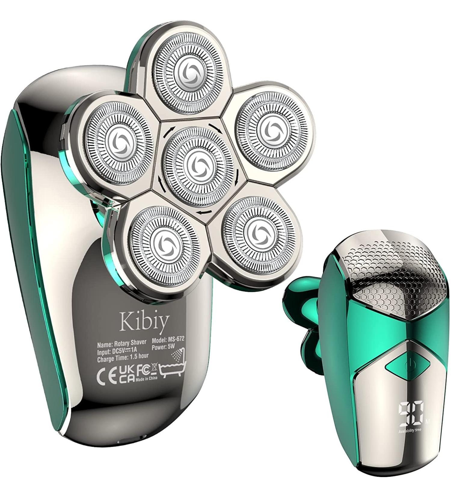Kibiy 5-in-1 Cordless Head Shaver for Men - IPX7 Waterproof Electric Razor & Grooming Kit with Nose Trimmer - Green - Buy Online on GoSupps.com