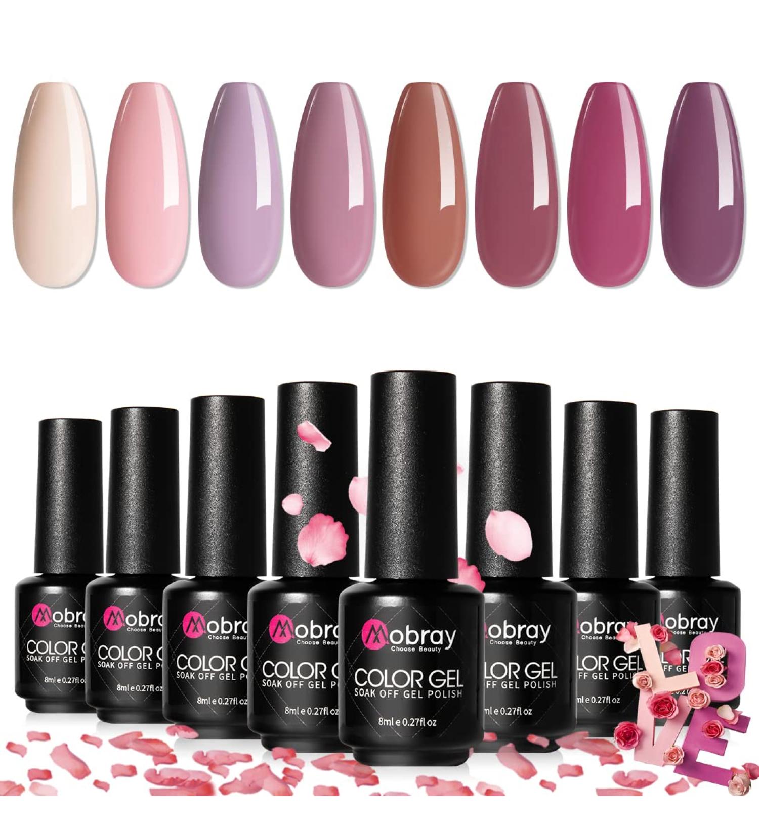 Mobray Gel Nail Polish Kit - 8 Popular Nude Colors Set for Fall & Winter | Soak Off UV LED Nail Art Manicure DIY | Home Beauty Gifts - Buy Online on GoSupps.com