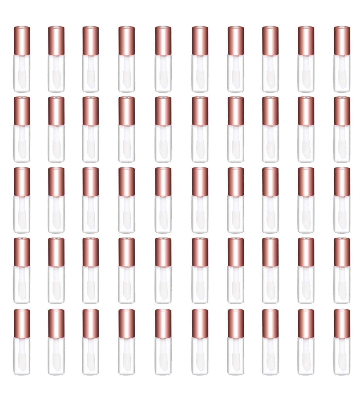 Mydio 50 Pack 1.2ML Clear Mini Lip Gloss Tube Empty Lip Balm Containers With Rose Gold Lid for Lipstick (Rose Gold)