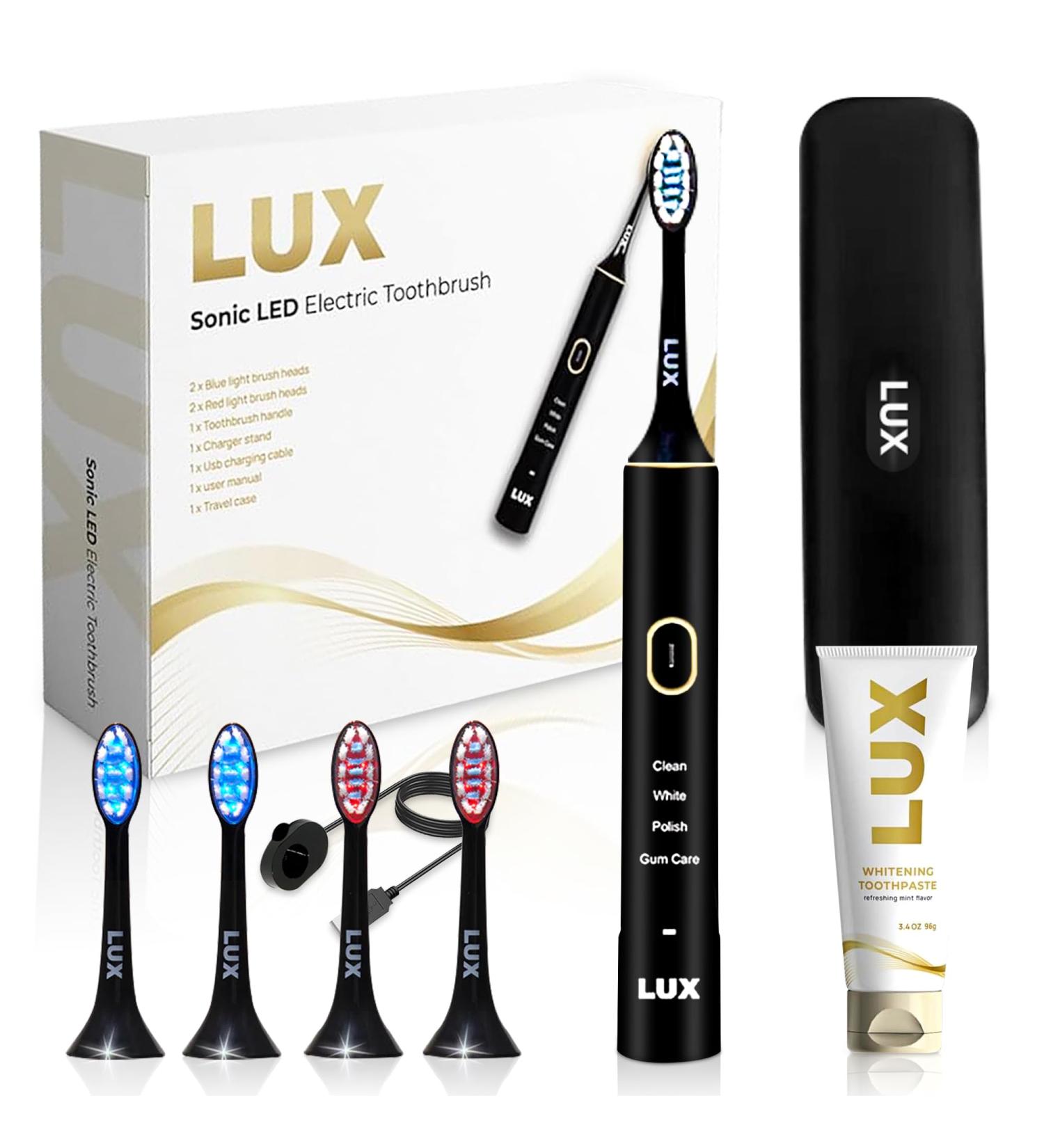 Buy LED Whitening Electric Toothbrush - Rechargeable Sonic Brush for Adults | Blue Light Teeth Whitening & Cleaning - Black/Gold - Buy Online on GoSupps.com
