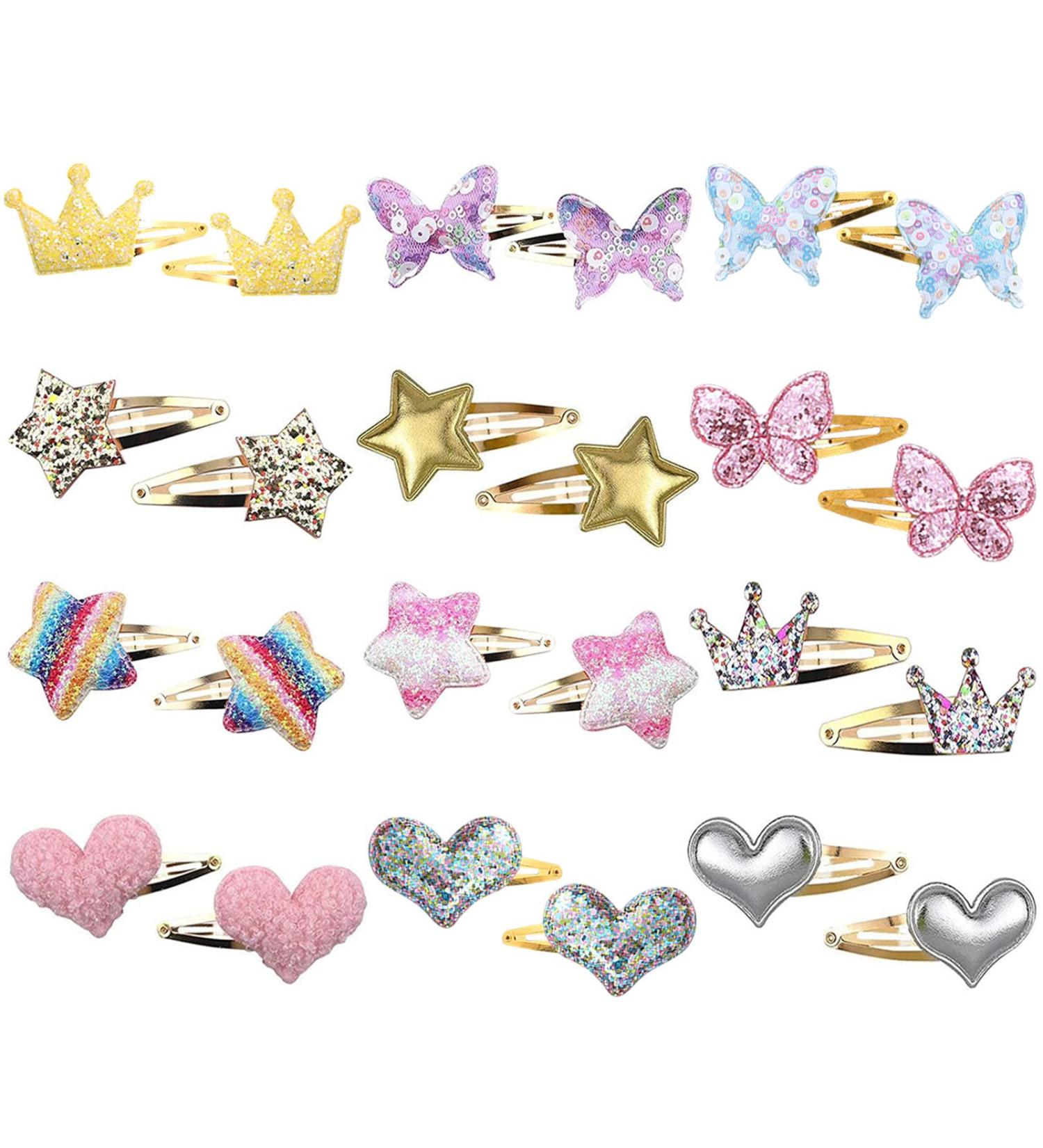 24 Pcs Sparkly Hair Clips Set - Star Butterfly Crown Heart Shaped Barrettes for Girls, Women, Kids - Cute Hair Accessories for Fine & Thick Hair - Buy Online on GoSupps.com