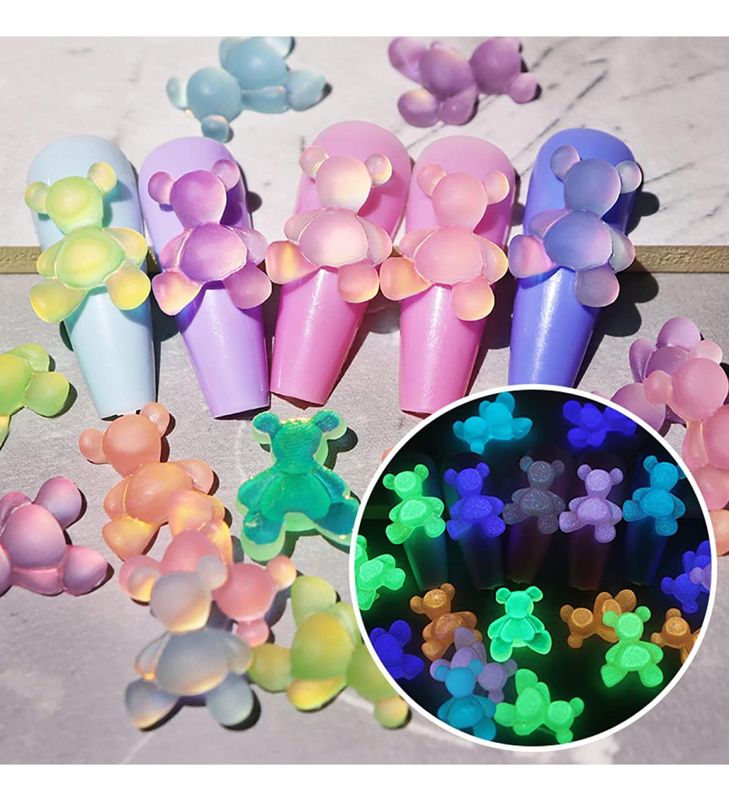 Glow in the Dark Gummy Bear Nail Charms - 60 Pcs | Cute 3D Nail Art Supplies for Acrylic Nails | Kawaii Nail Gems and Rhinestones for Nail Decor - Buy Online on GoSupps.com