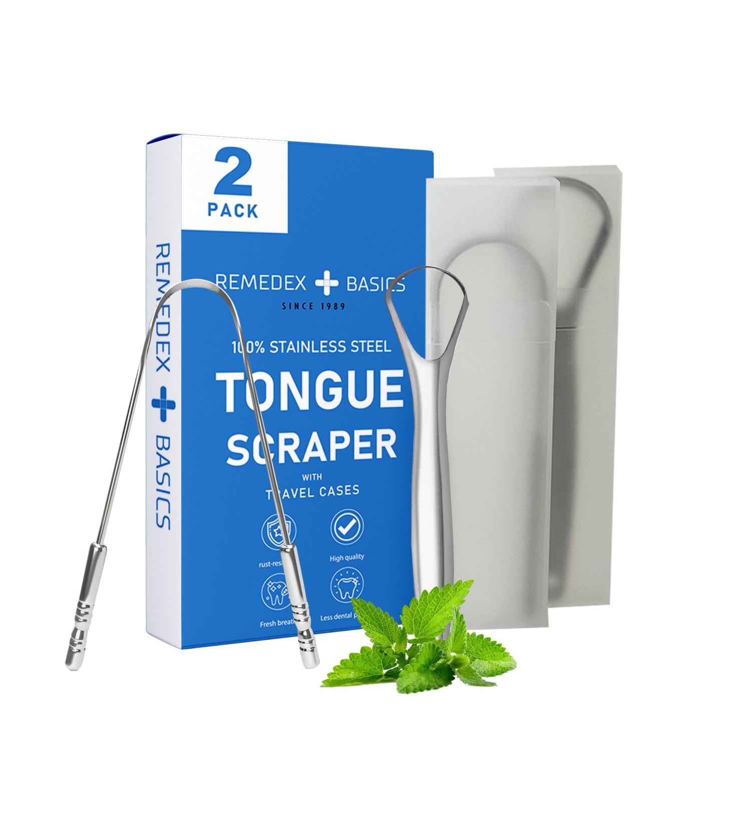 Buy Tongue Scraper for Adults (2 Pack) - Stainless Steel Travel Cases Eliminate Bad Breath | Effective Oral Hygiene Tool - Buy Online on GoSupps.com