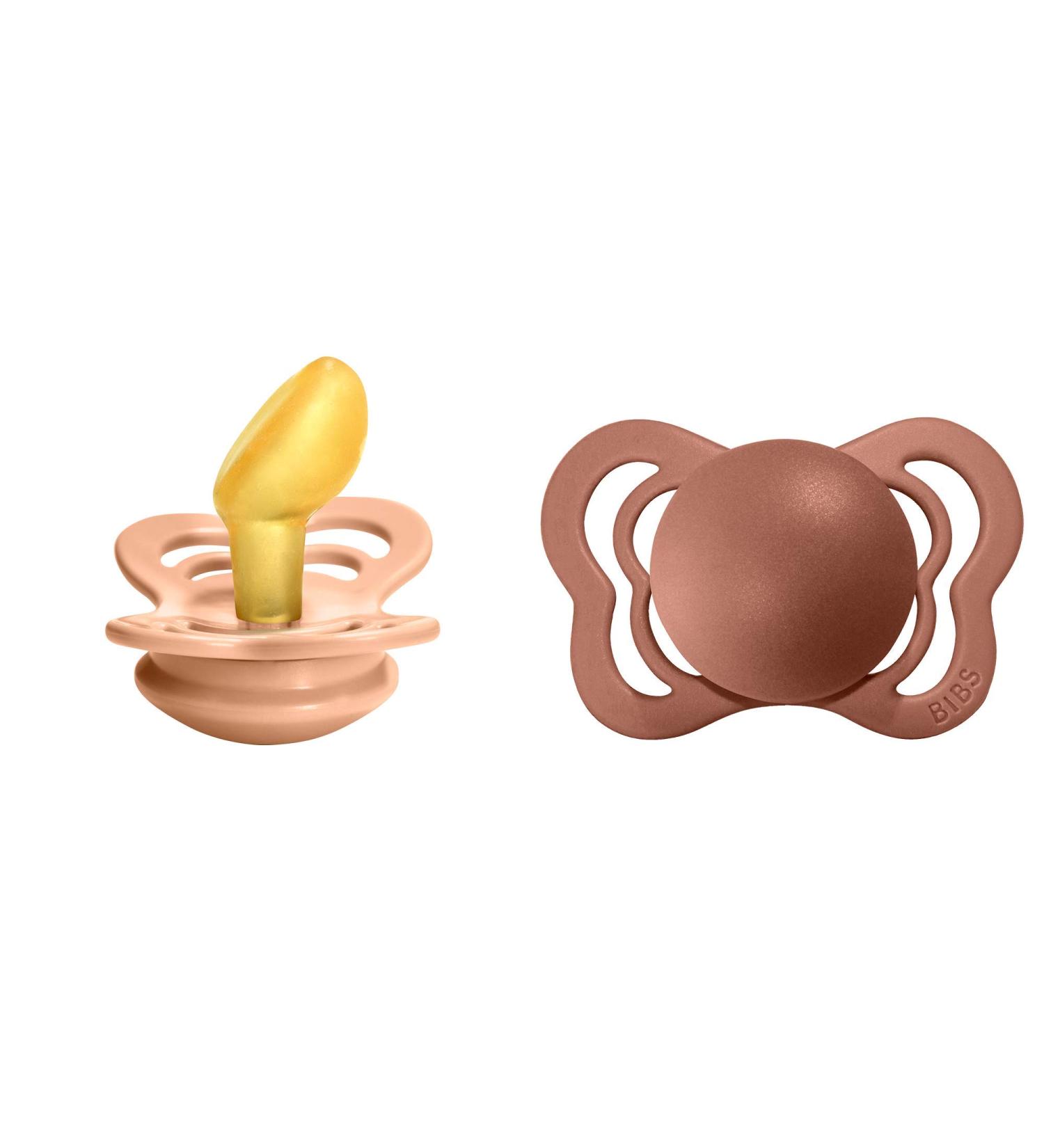 BIBS Couture Baby Pacifier 2-Pack | Made in Denmark | BPA Free | Anatomical Nipple | Natural Rubber Latex | Size 1 (0-6 Months) | Peach/Woodchuck - Buy Online on GoSupps.com