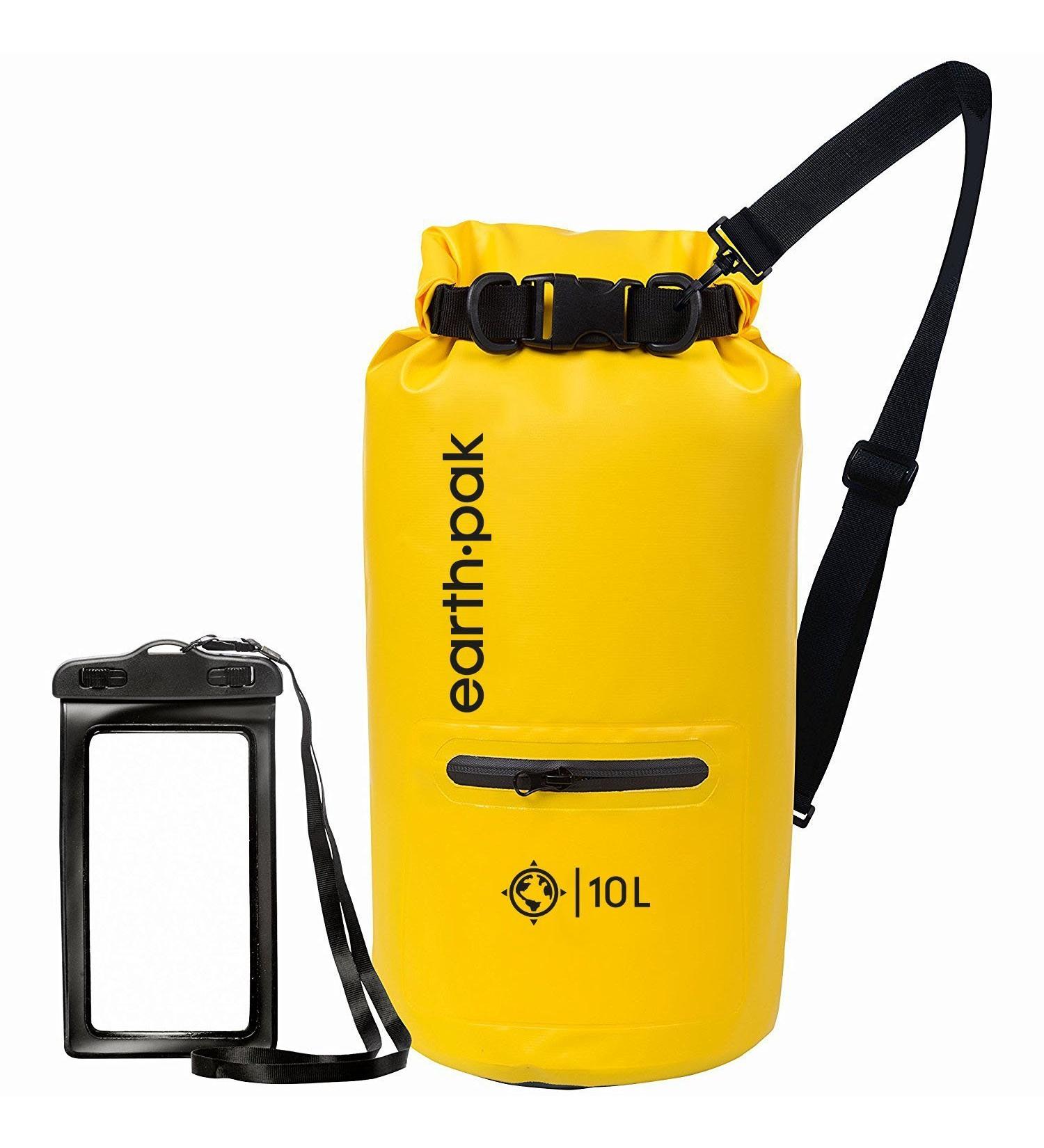 Earth Pak- Waterproof Dry Bag with Front Zippered Pocket Keeps Gear Dry for Kayaking  Beach  Rafting  Boating  Hiking  Camping and Fishing with Waterproof Phone Case 10L Yellow - Buy Online on GoSupps.com