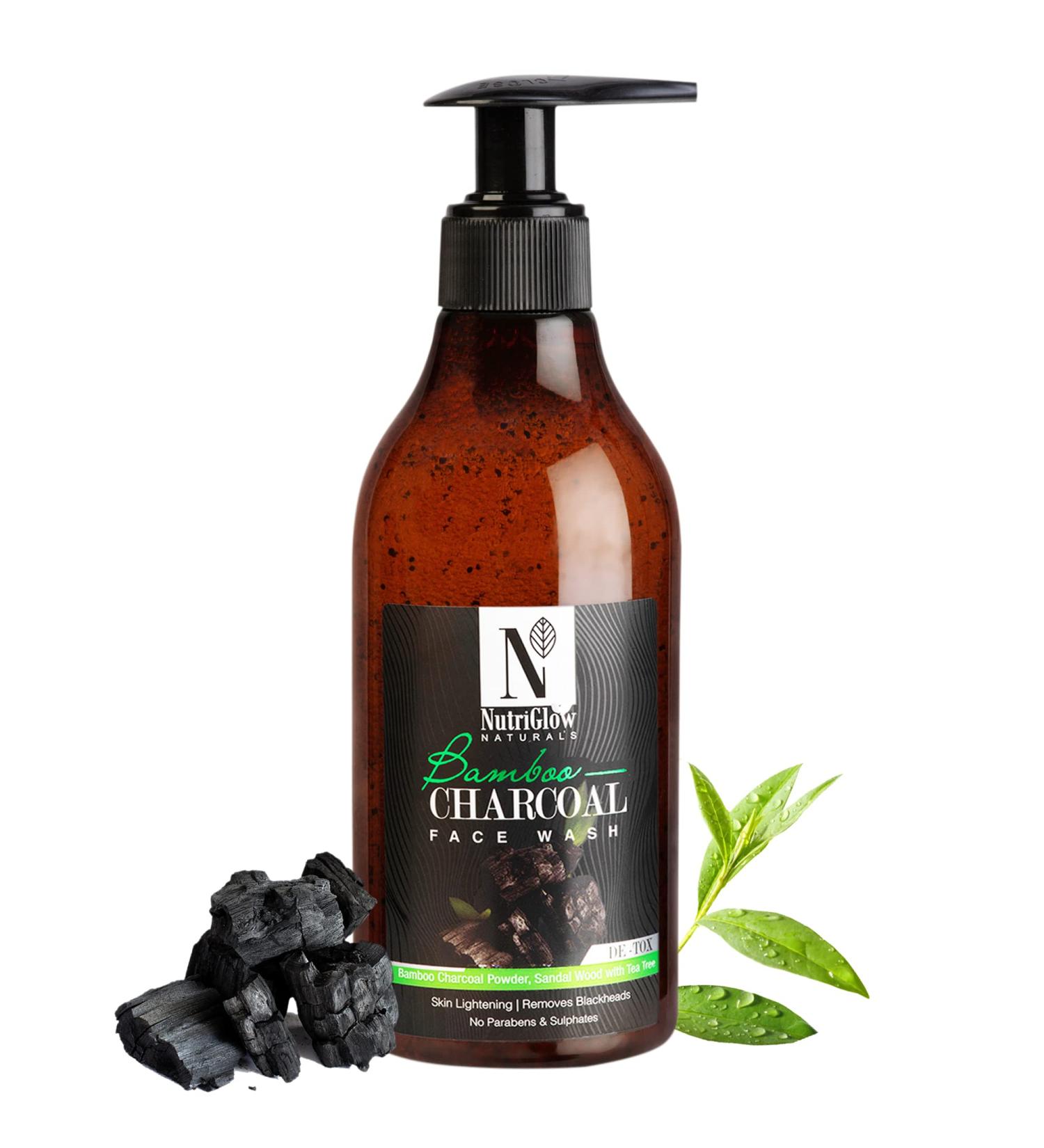 Nutriglow Natural S Bamboo & Charcoal Acne Face Wash | Detox Brighten & Smoothen Skin with Raspberry Seed Oil & Aloe Vera - 10.14 Oz - Buy Online on GoSupps.com