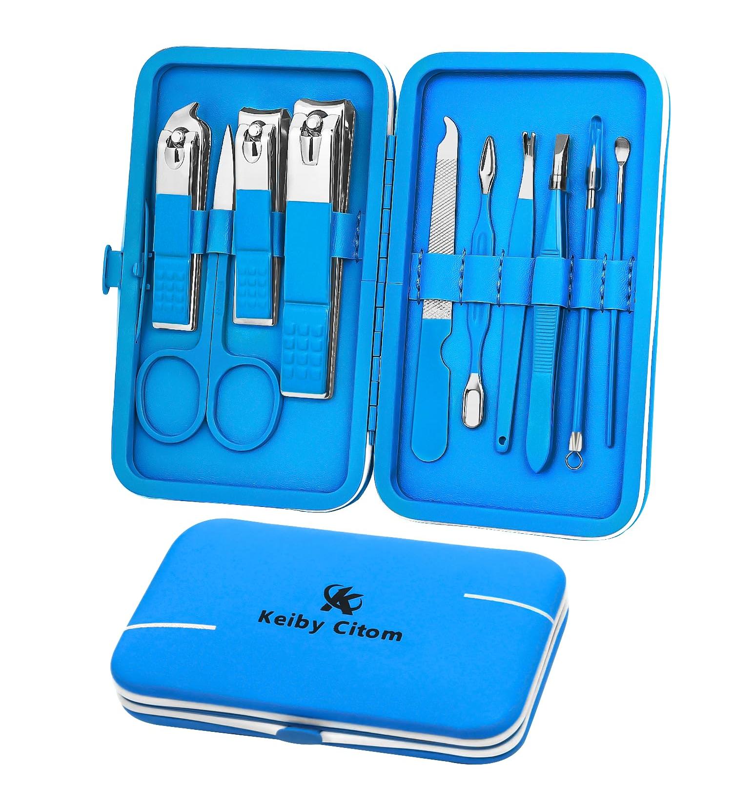 10pcs Professional Manicure Set - Stainless Steel Nail Clippers & Pedicure Tools for Travel (Blue) - Buy Online on GoSupps.com
