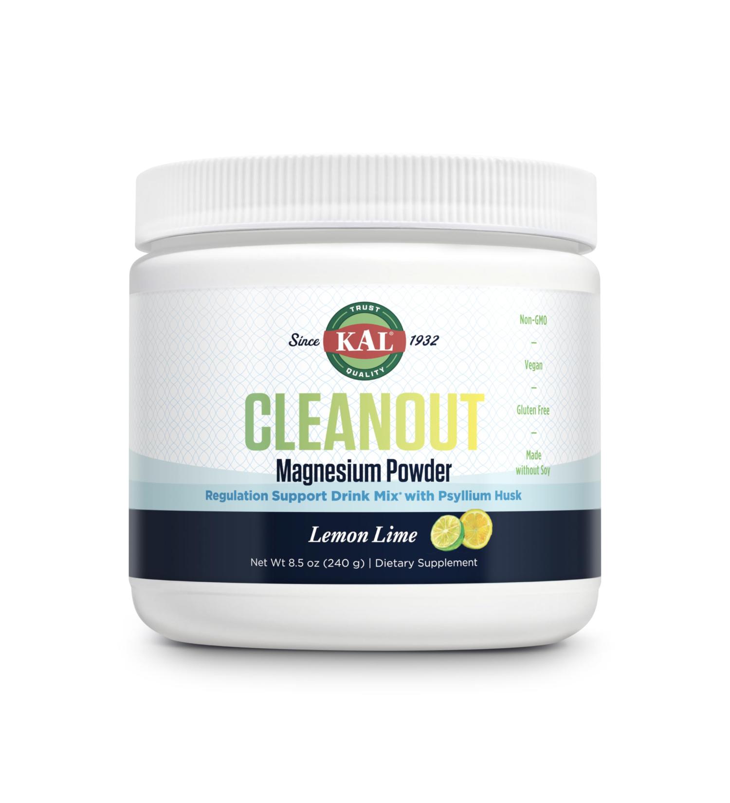 KAL Cleanout Magnesium Plus Psyllium Husk Powder - Lemon Lime - Magnesium Oxide with Fiber Supplement - Regulation Support Drink Mix - No Sugar - 60-Day Guarantee 40 Servings 8.5 OZ - Buy Online on GoSupps.com