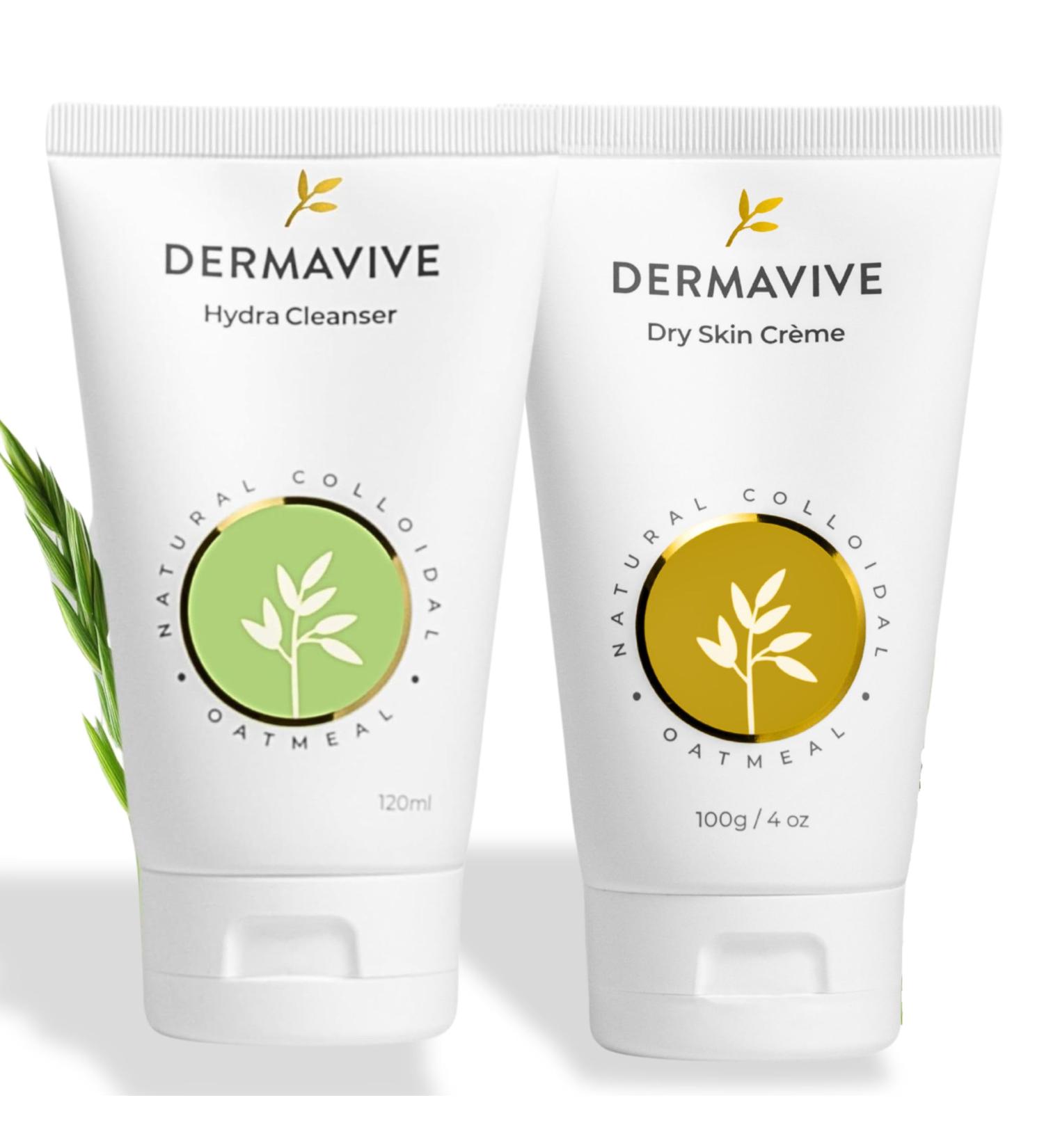 Dermavive Sensitive Skin Duo Hydrating Facial Cleanser 120ml + Dry Skin Cr me 100g | Soap-Free Gentle Cleanser & Fast-Absorbing Cream for Dry Itchy Sensitive Skin | With Oatmeal & Vitamin E - Buy Online on GoSupps.com