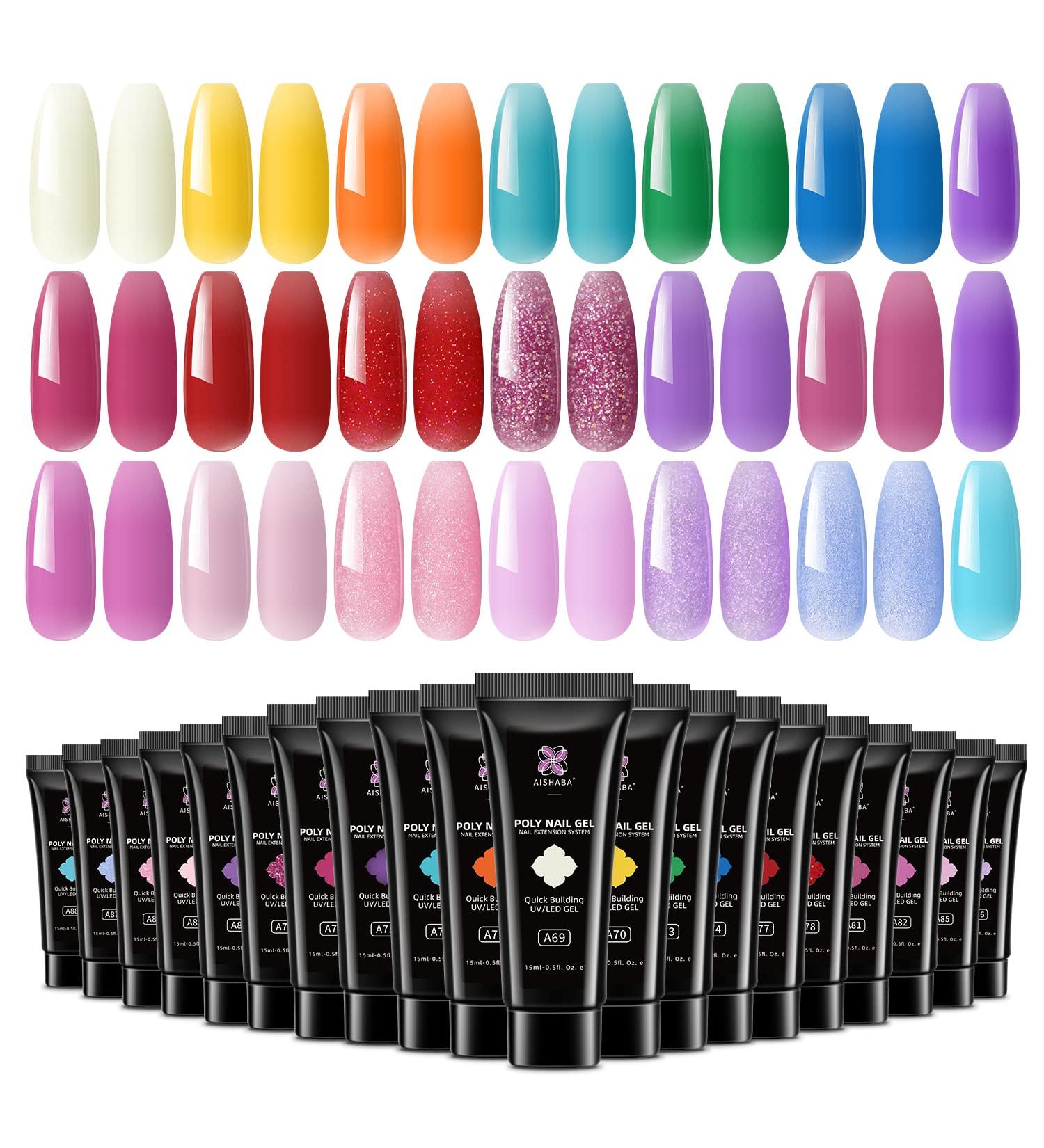Aishaba 20 Colors Poly Nail Gel Kit - Rainbow Nail Extension Set for Manicure at Home - Buy Online on GoSupps.com