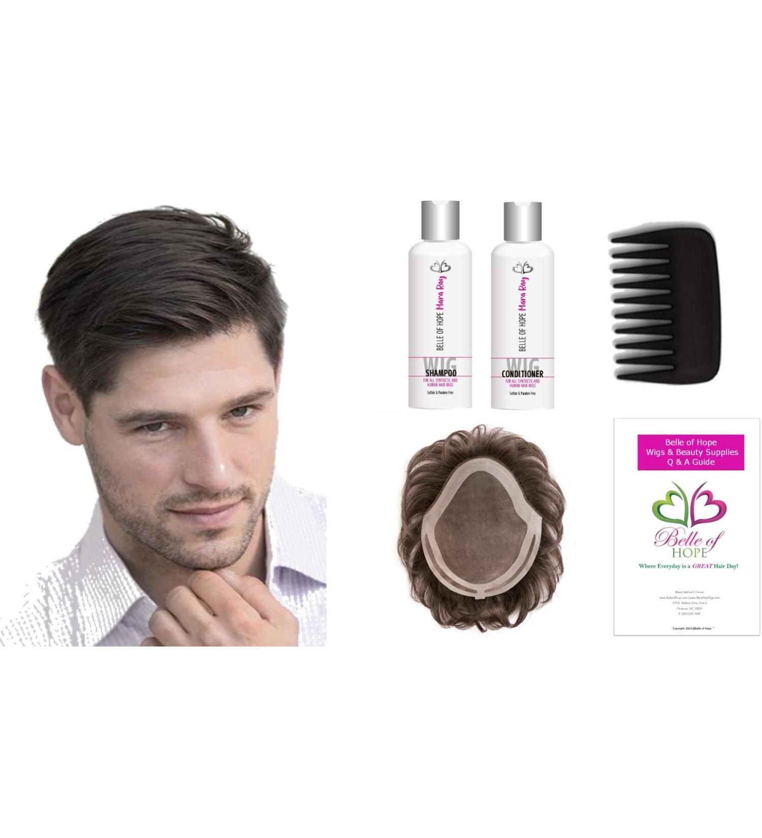 JASON Lace Front Toupee by Ellen Wille 5pc Bundle: Toupee 4oz Mara Ray Luxury Shampoo and Conditioner Wide Tooth Comb and 19 page Belle Of Hope Q and A Booklet (M56S) - Buy Online on GoSupps.com