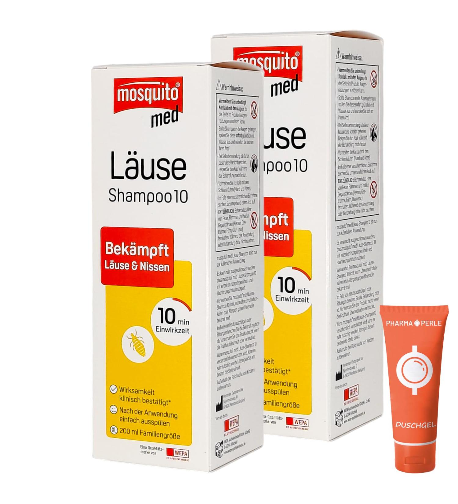Buy Mosquito Med Lice Shampoo 10 - Family Size 2x200 ml | Fights Head Lice & Nits | Savings Set + Free Pharma Pearl Gift - Buy Online on GoSupps.com
