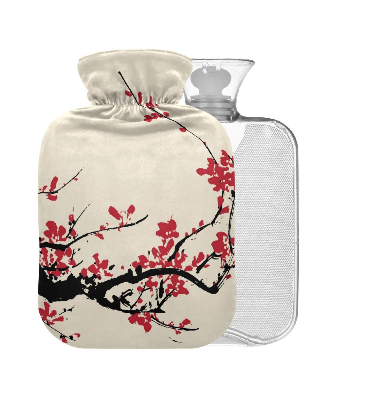 Hot Water Bottle with Cover 2L - Large BPA Free for Pain Relief Headache & Neck Support - Plum Blossom Design - Buy Online on GoSupps.com