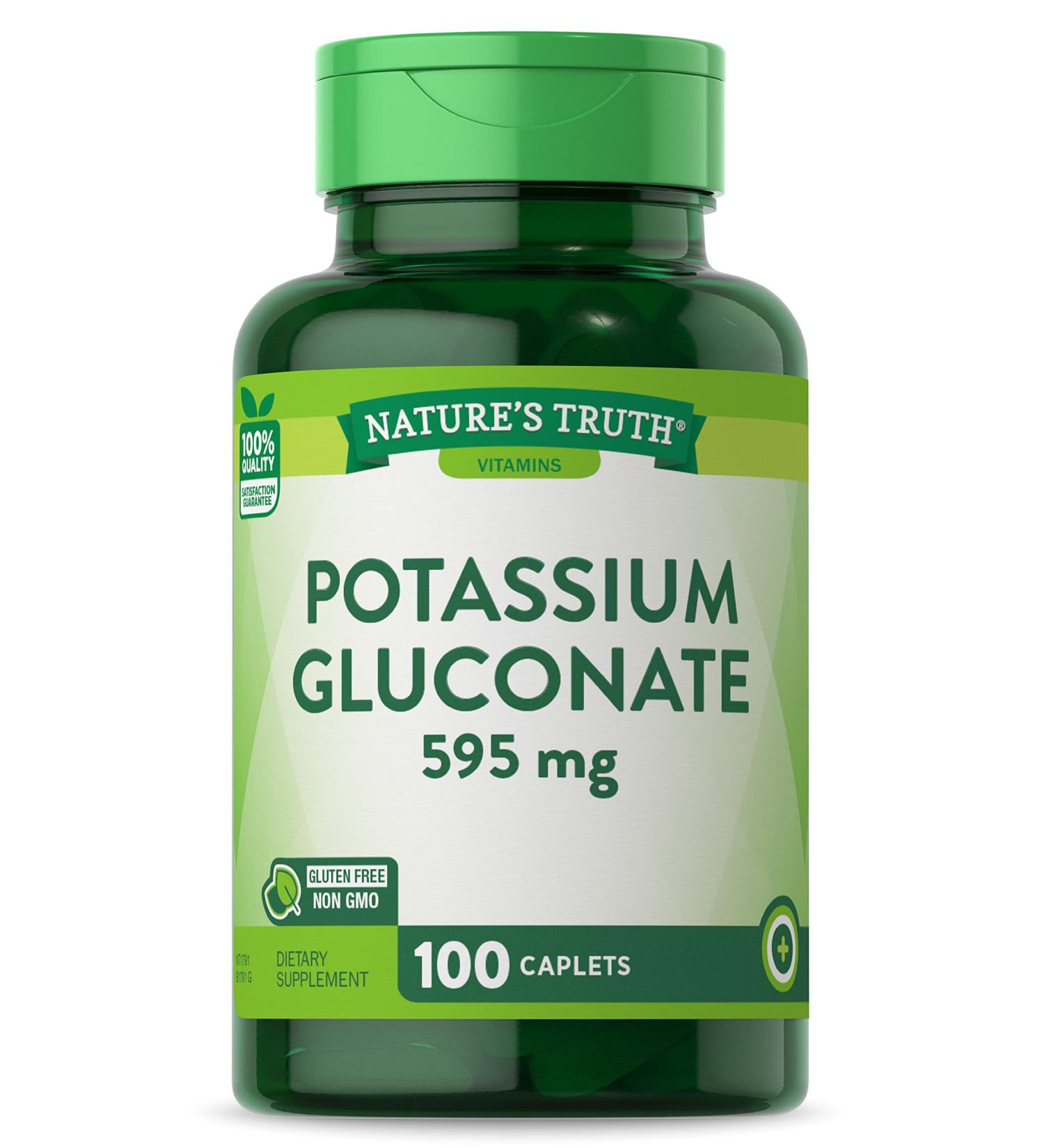 Potassium Gluconate 595mg Capsules - Vegetarian, Non-GMO, Gluten Free | 100 Count by Nature's Truth - Buy Online on GoSupps.com