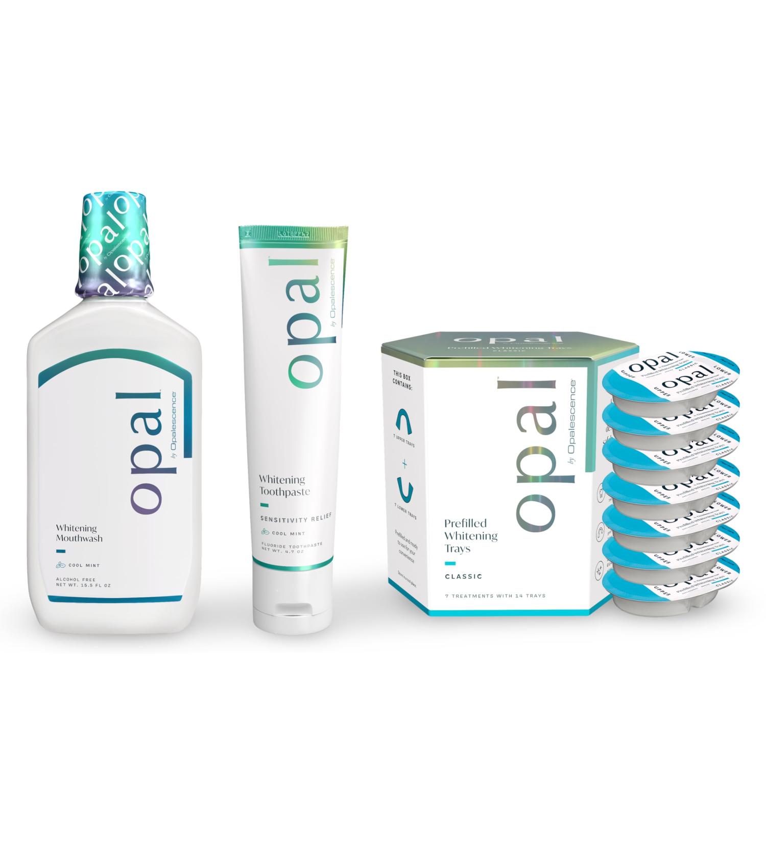 Opalescence Go Opal Teeth Whitening Trays - 7 Treatments Sensitivity Toothpaste & Mouthwash | Hydrogen Peroxide Cool Mint Flavor - Ultra Effective & Convenient - Buy Online on GoSupps.com