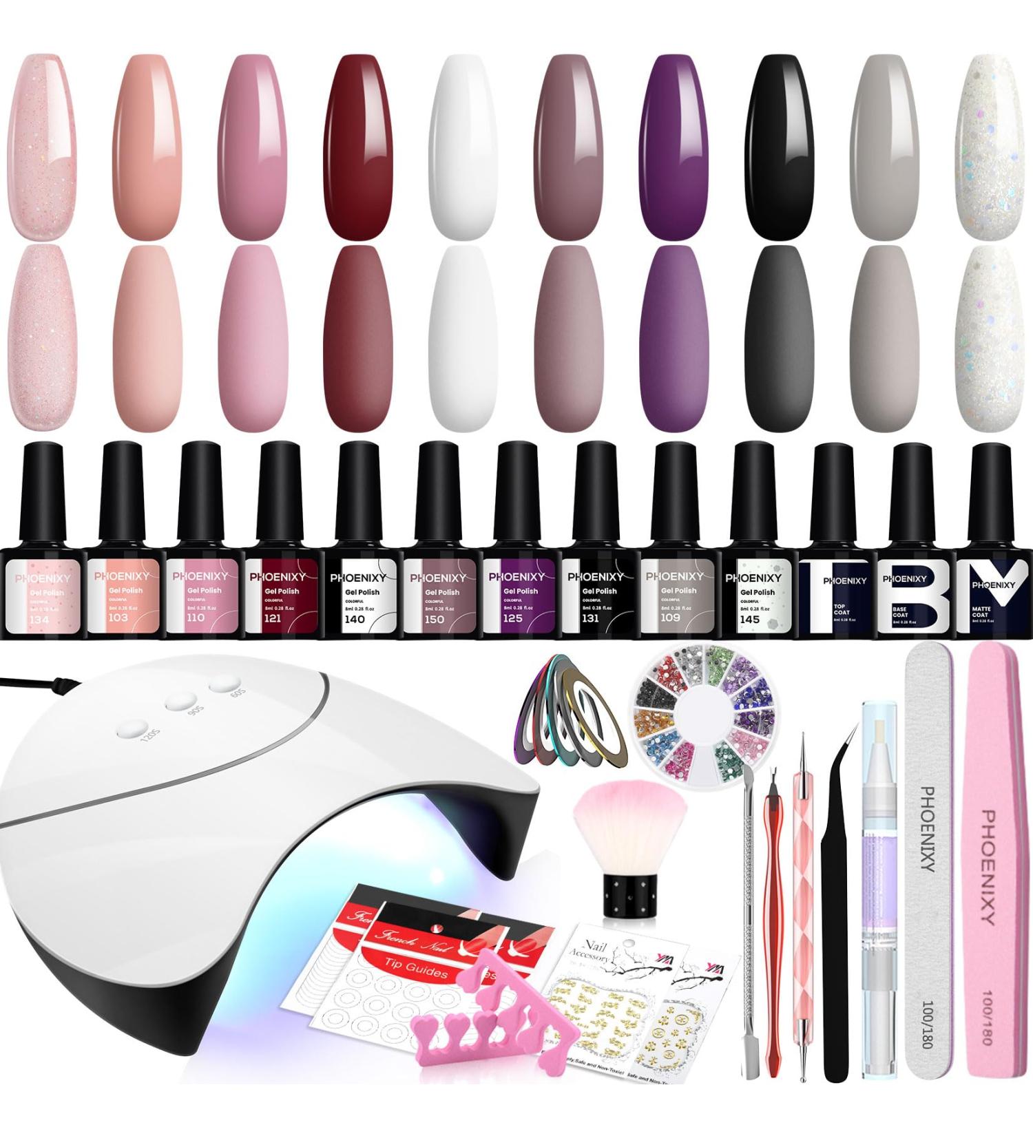 Phoenixy Gel Nail Kit - 10 Colours Starter Kit with 36W UV LED Lamp | Manicure Tools & Nail Polish Set - Perfect Gift for Women - 30 Piece Set - Buy Online on GoSupps.com