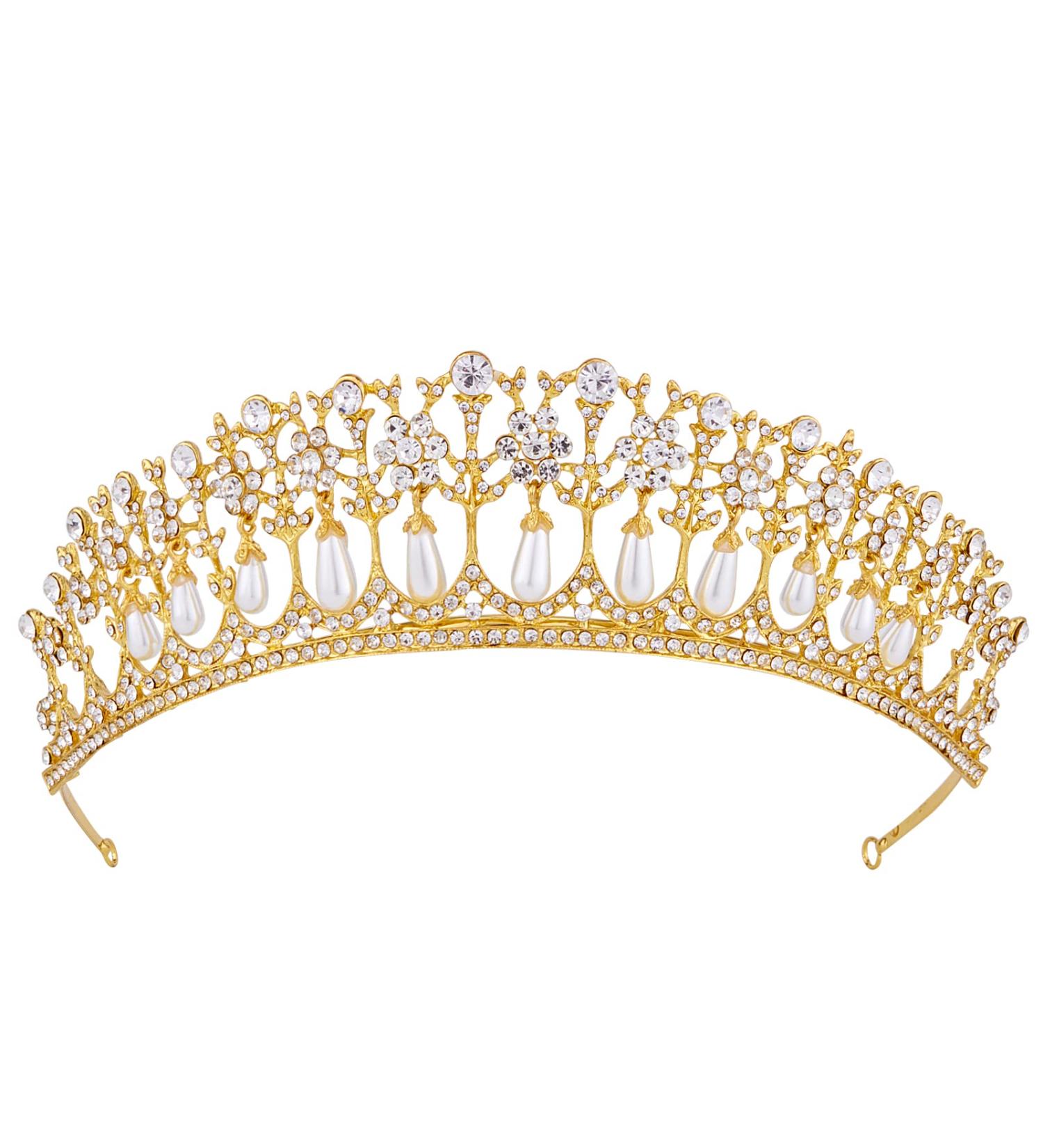Wedding Tiara - Vofler Pearl Crown & Crystal Rhinestone Headband for Brides Flower Girls & Pageants | Gold Princess Costume Accessory - Buy Online on GoSupps.com