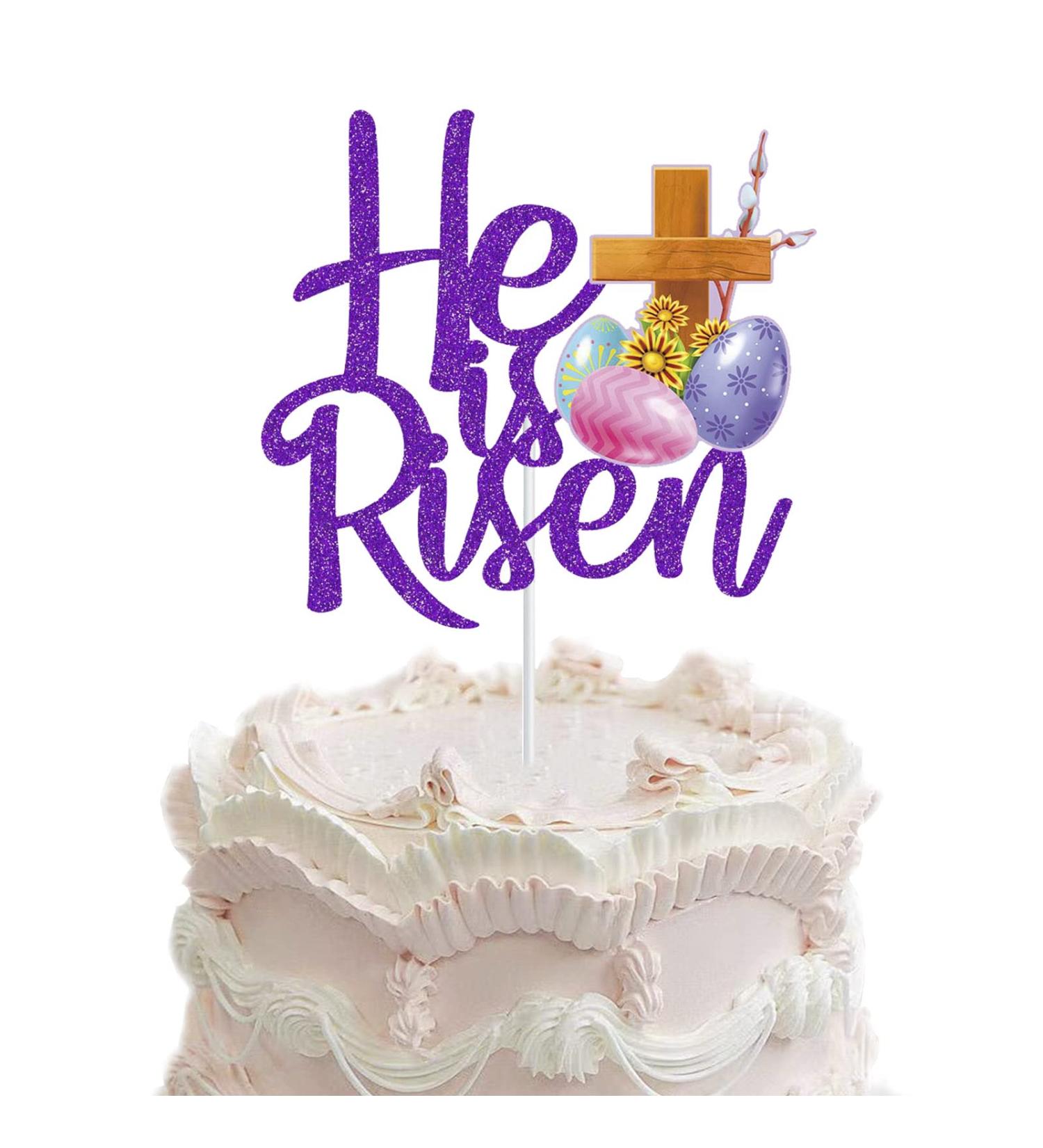 He is Risen Cake Topper Purple Glitter Jesus Easter Cake Pick for Jesus Easter Christian Holiday Cross Party Cake Decoration - Buy Online on GoSupps.com