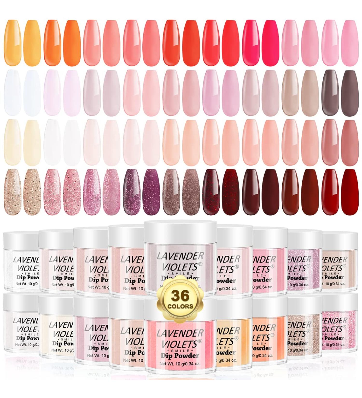 Lavender Violets 36 Colours Dip Nails Powder Starter Kit for Salon-quality Manicures | Nude Pink, Skin Tones, Red, Yellow Glitter French Acrylic Dipping Nail Powder Set - M953 - Buy Online on GoSupps.com