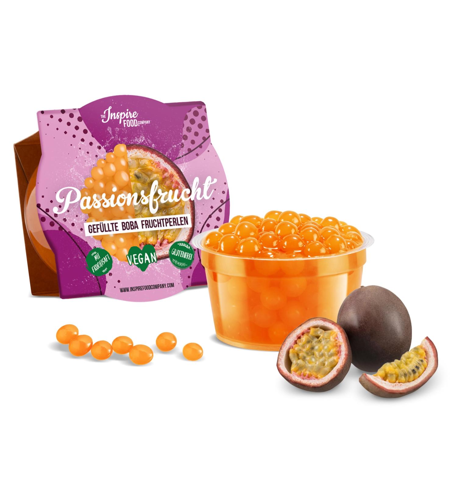 Inspire Food Bubble Tea Pearl Maracuja - Vegan & Gluten-Free Popping Boba Pearls 100g - Natural Tapioca Fruit Beads for Bubble Tea - Buy Online on GoSupps.com