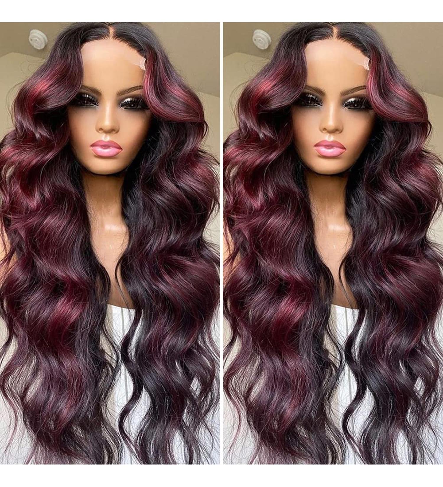 ANDRIA 99j Lace Front Wig 24 Inch Loose Wave Ombre Burgundy Red Synthetic Hair for Black Women - Buy Online on GoSupps.com