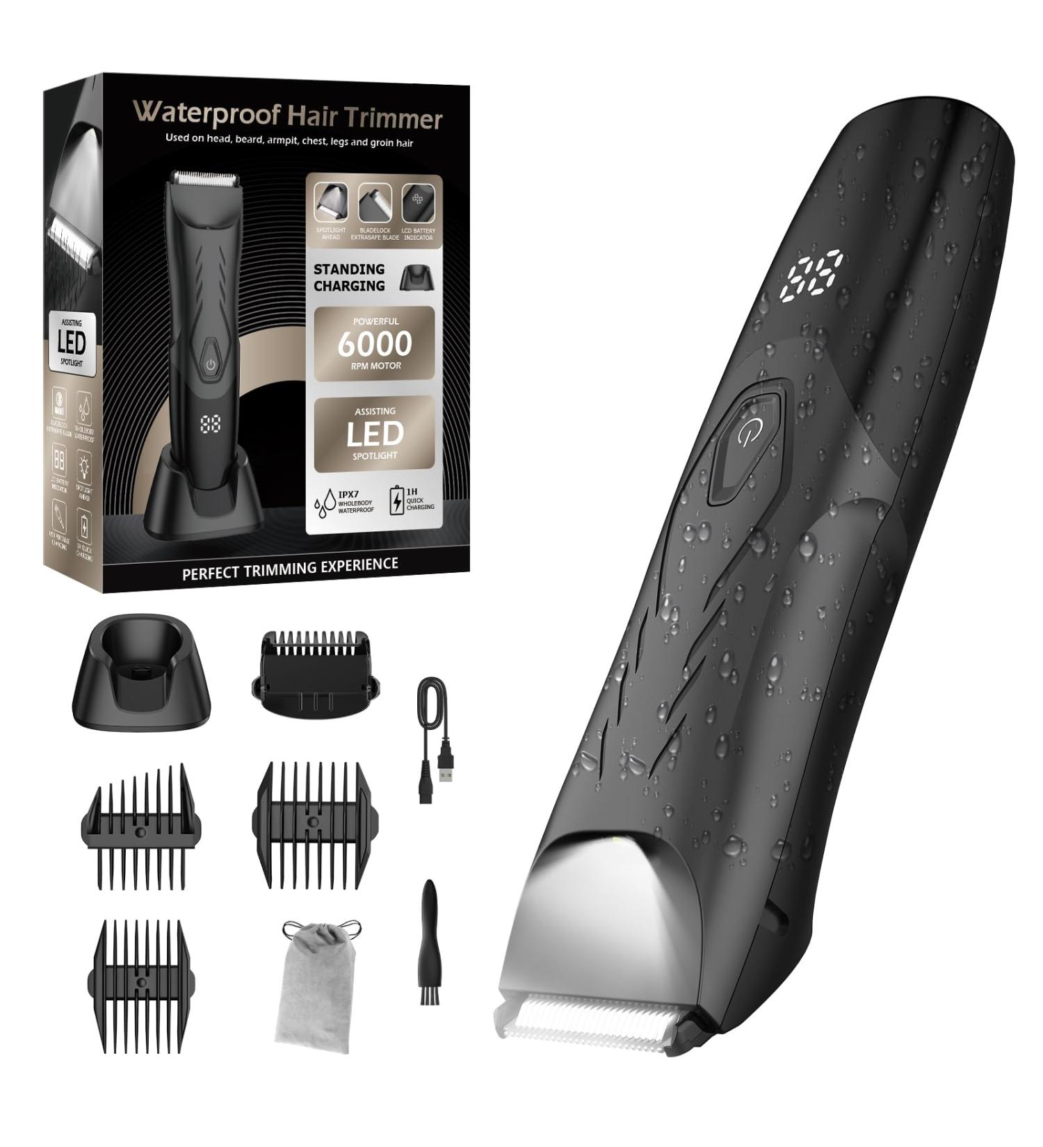 Favrison Men's Pubic Hair Trimmer - All-in-One Waterproof Body Groomer with Ceramic Blade LED Display & Recharge Dock - Buy Online on GoSupps.com