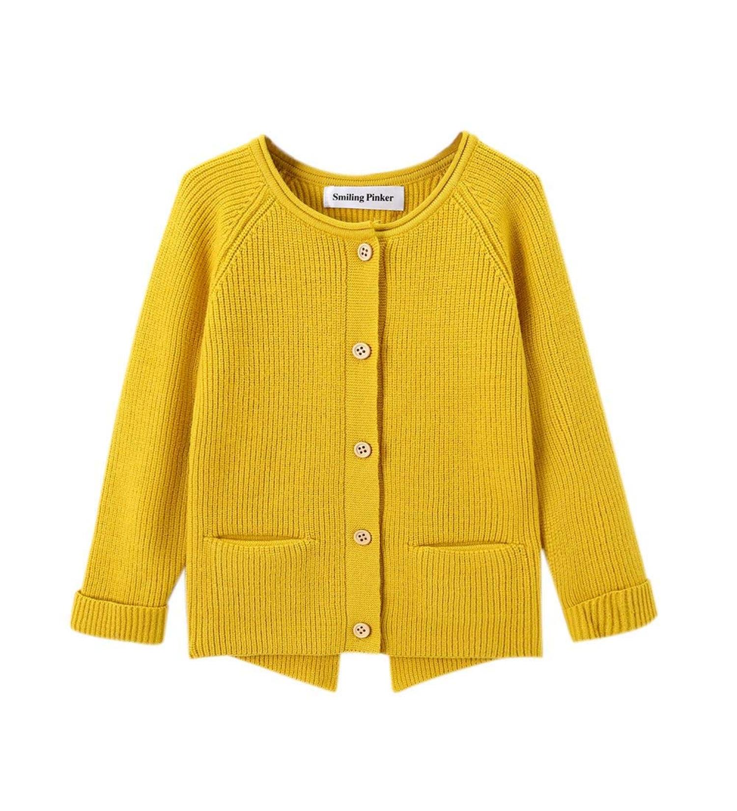 SMILING PINKER Toddler Girls Knit Cardigan | Soft & Warm Sweater with Pockets | 4 Years | Yellow - Buy Online on GoSupps.com